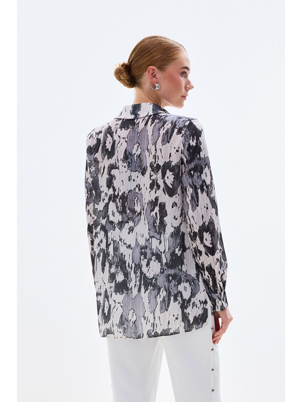 Desenli Düz Kesim Gömlek - Siyah-5