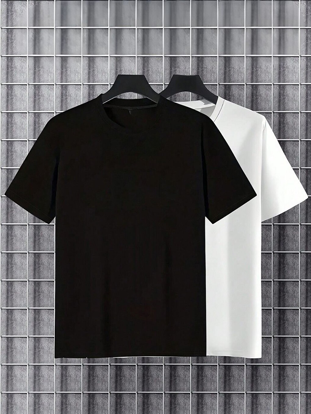 2Li Siyah Beyaz %100 Organik Pamuk Örme Oversize Tişört-1