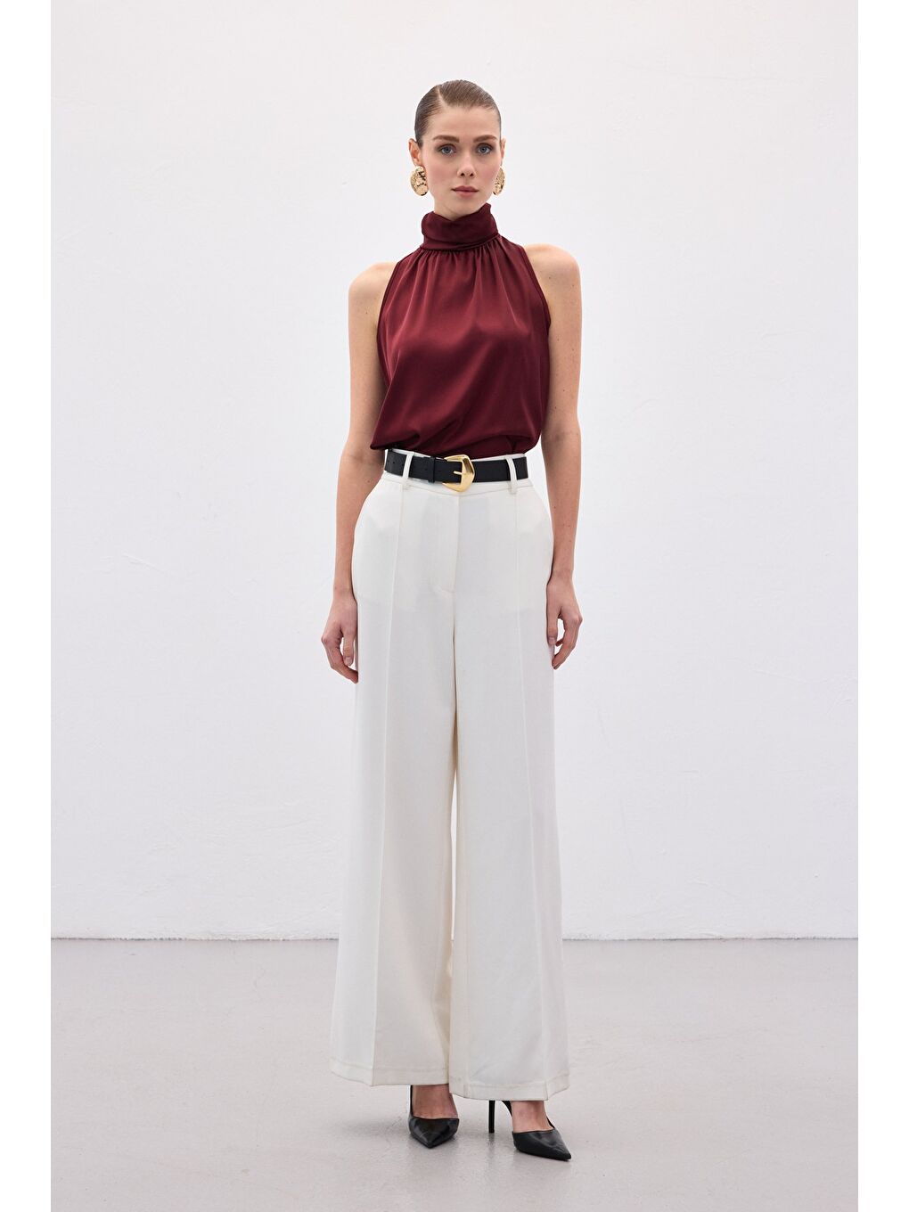 Boğazlı Kolsuz Bluz - Bordo-6