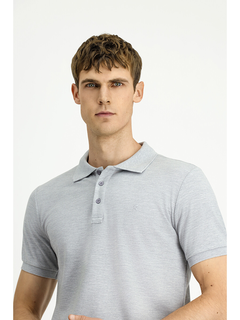 Gri Slim Fit Dar Kesim Pamuk Kıvrılmaz Polo Yaka Tişört-2
