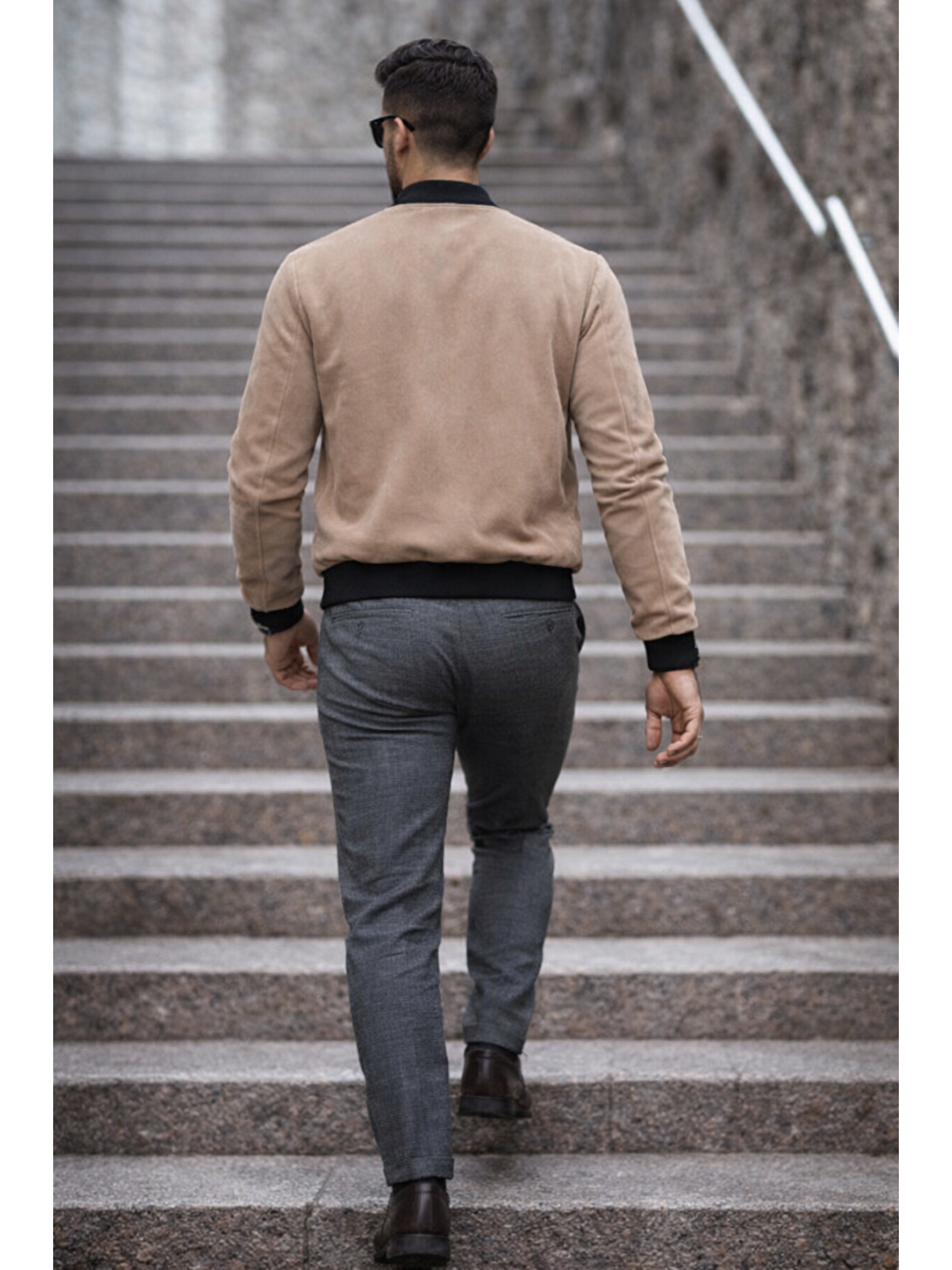 Kahverengi Erkek Basic Dar Kalıp Kahve Nubuk Ceket-5