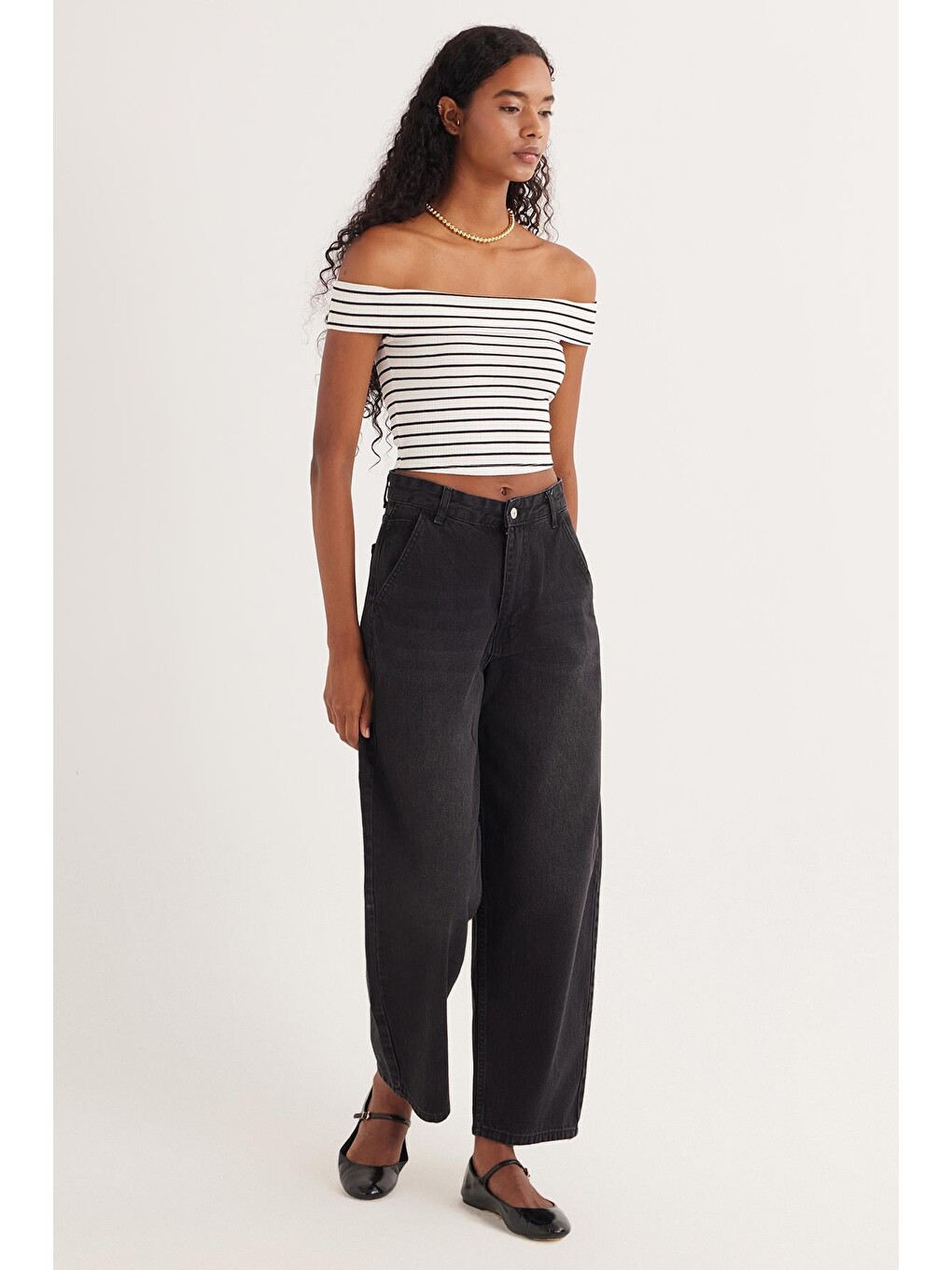 Karışık Kadın Slim Fit Dar Kesim Çizgili Straplez Bluz-4