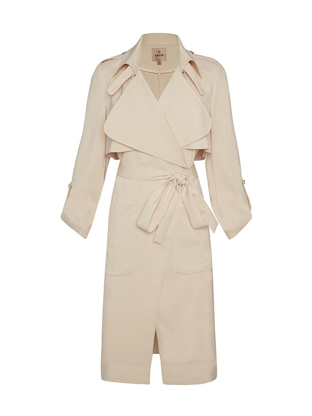 Bej Dökümlü Yaka Cepli Trençkot