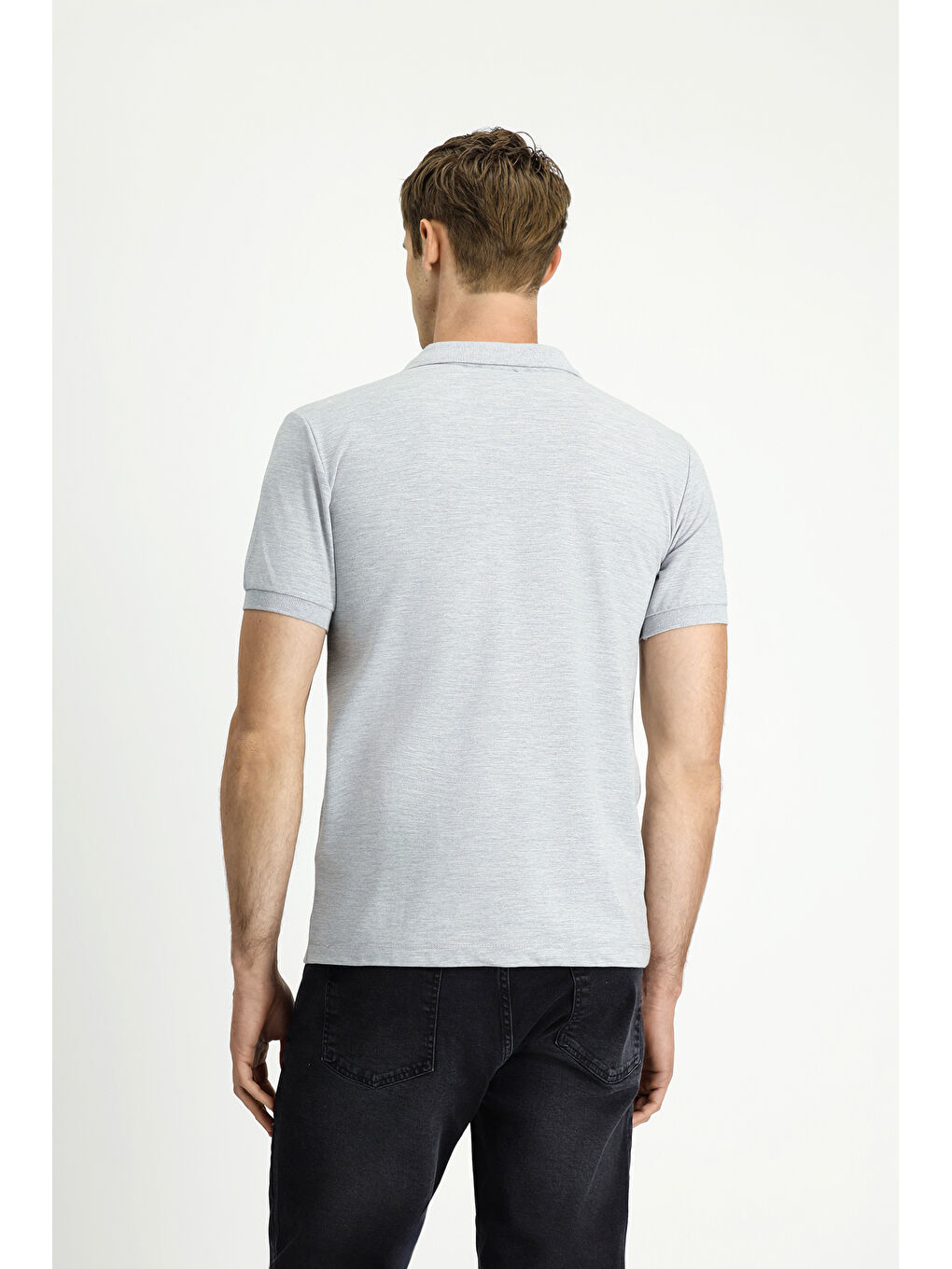 Gri Slim Fit Dar Kesim Pamuk Kıvrılmaz Polo Yaka Tişört-3