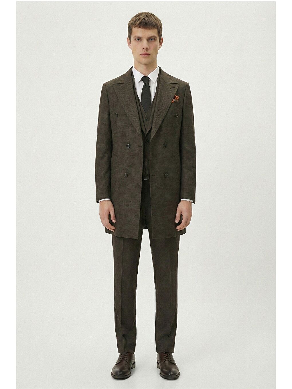 Giotelli Haki Slim Fit Ekose Mono Yaka Kemerli Bel 6 Drop Dokuma Tam Astarlı 5'Li Erkek Takım Elbise-2