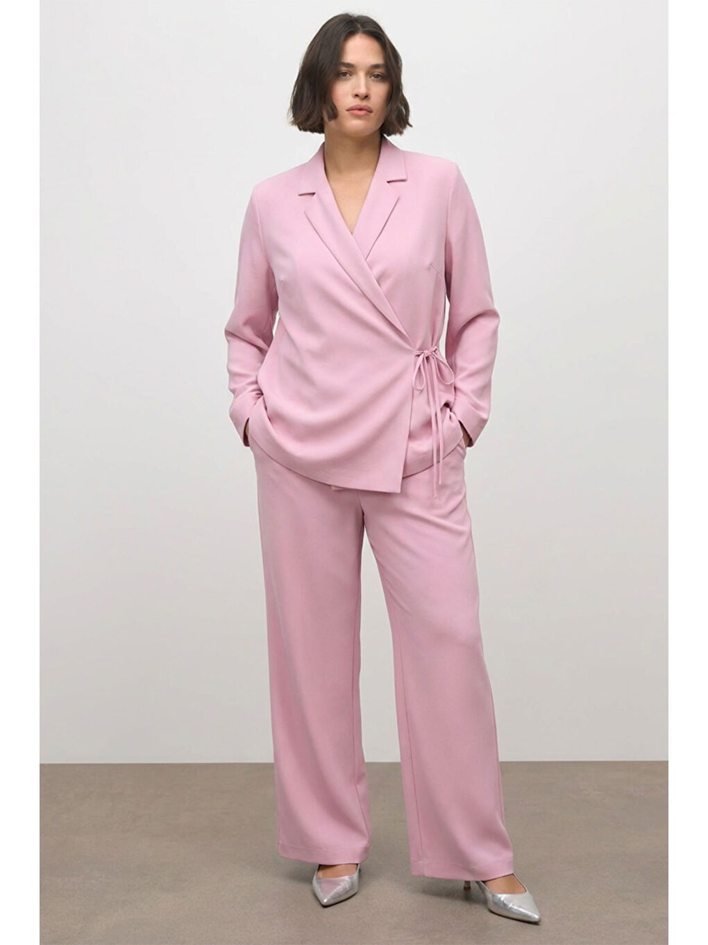 Pembe Beli Lastikli Geniş Paça Pantolon