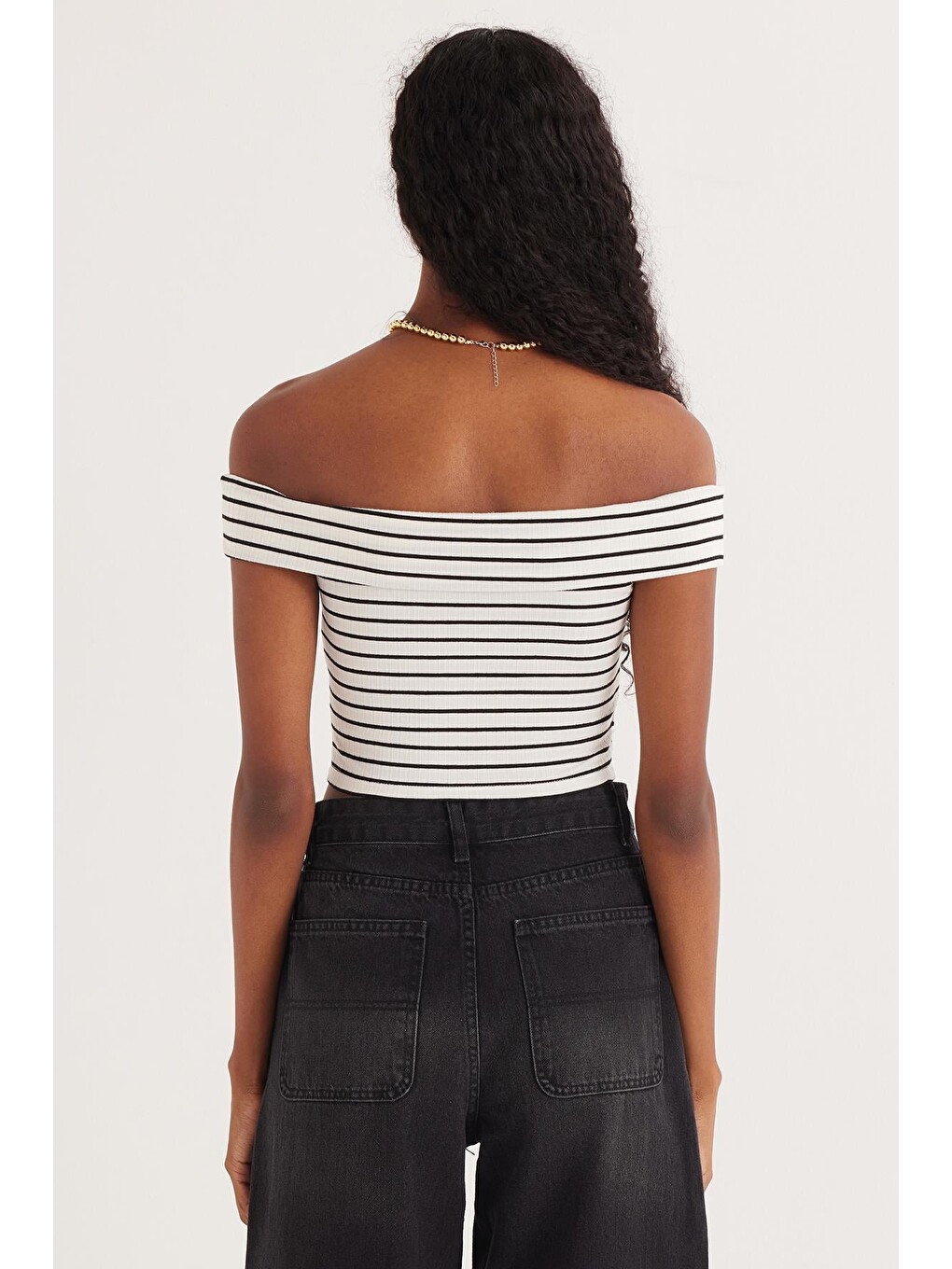 Karışık Kadın Slim Fit Dar Kesim Çizgili Straplez Bluz-6