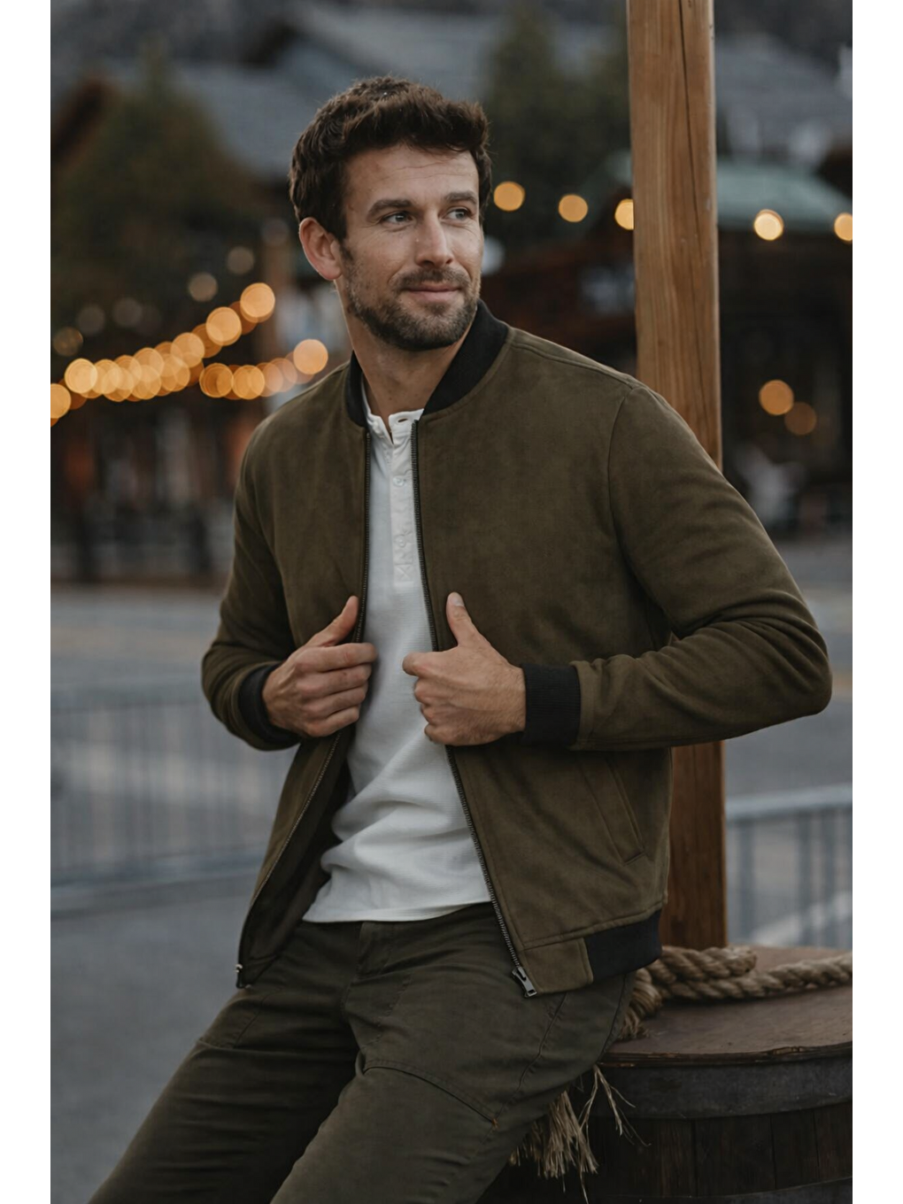 Erkek Comfort Fit Basic Haki Süet Nubuk Ceket