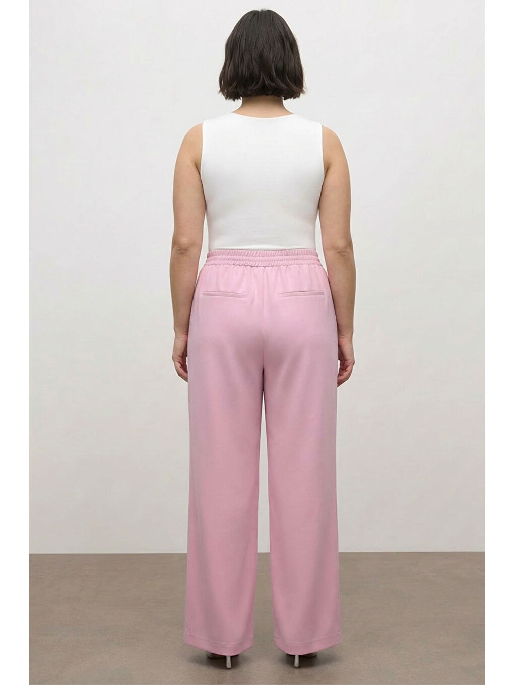 Pembe Beli Lastikli Geniş Paça Pantolon-1