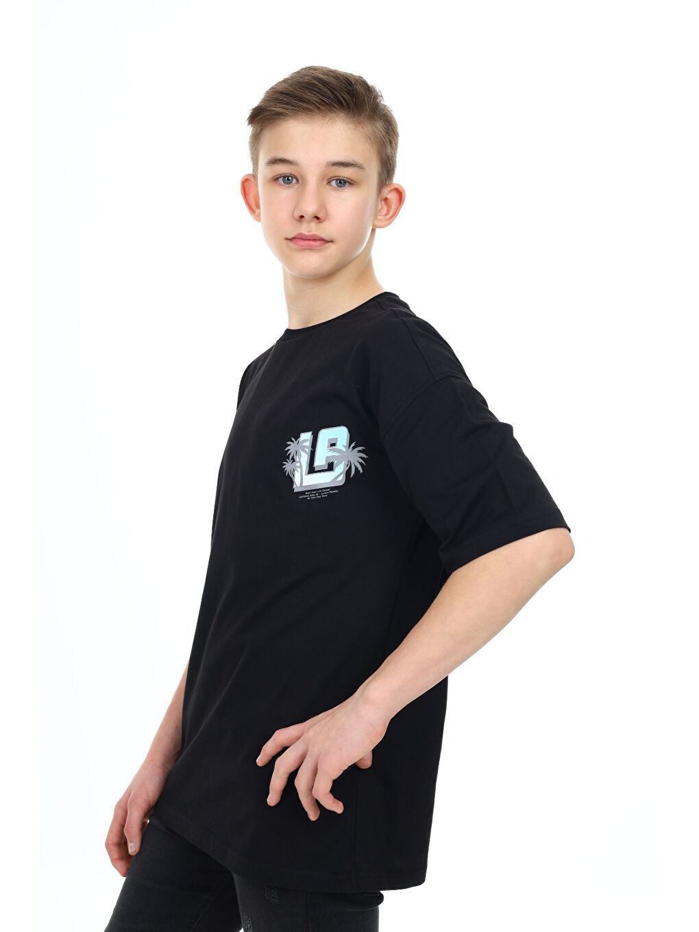 Siyah Erkek Çocuk Baskılı Tişört-1