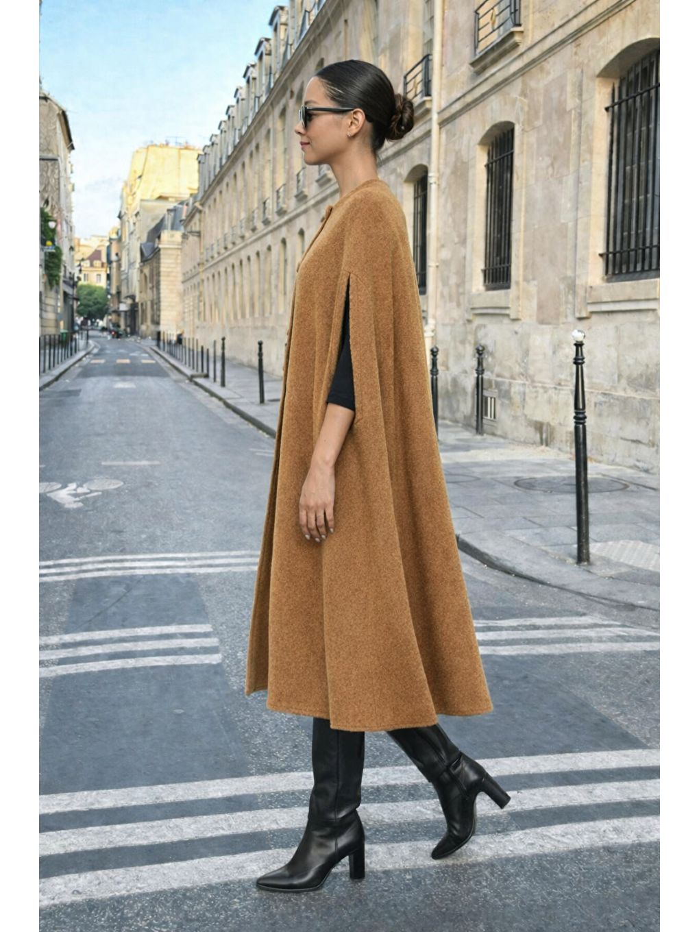 Kahverengi Kadın Günlük Kolsuz Bol Kahve Kaşe Panço-1