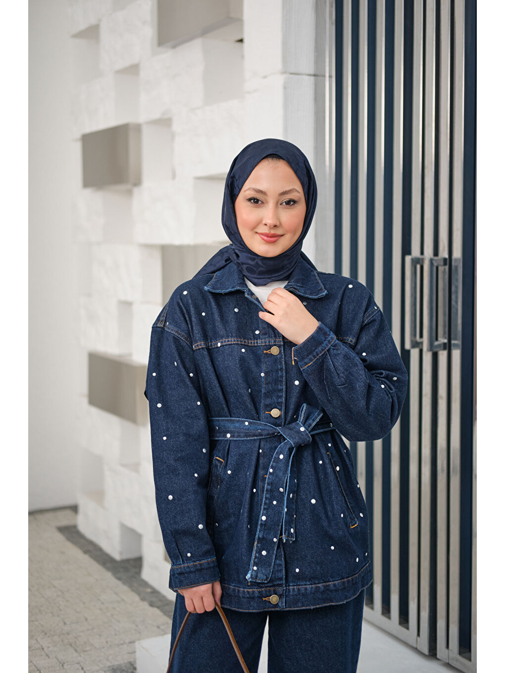 Kadın Taş Detaylı Jean Takım Lacivert-2