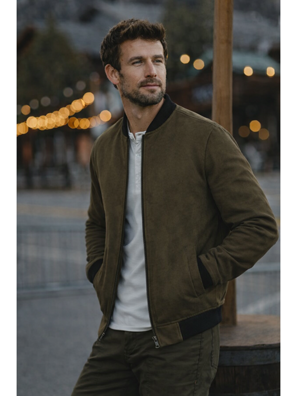 Erkek Comfort Fit Basic Haki Süet Nubuk Ceket-1