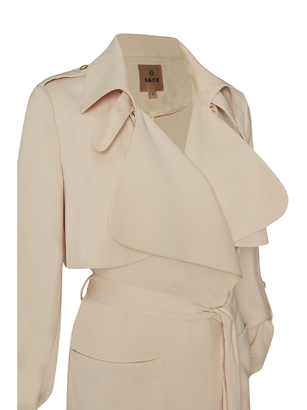 Bej Dökümlü Yaka Cepli Trençkot-1