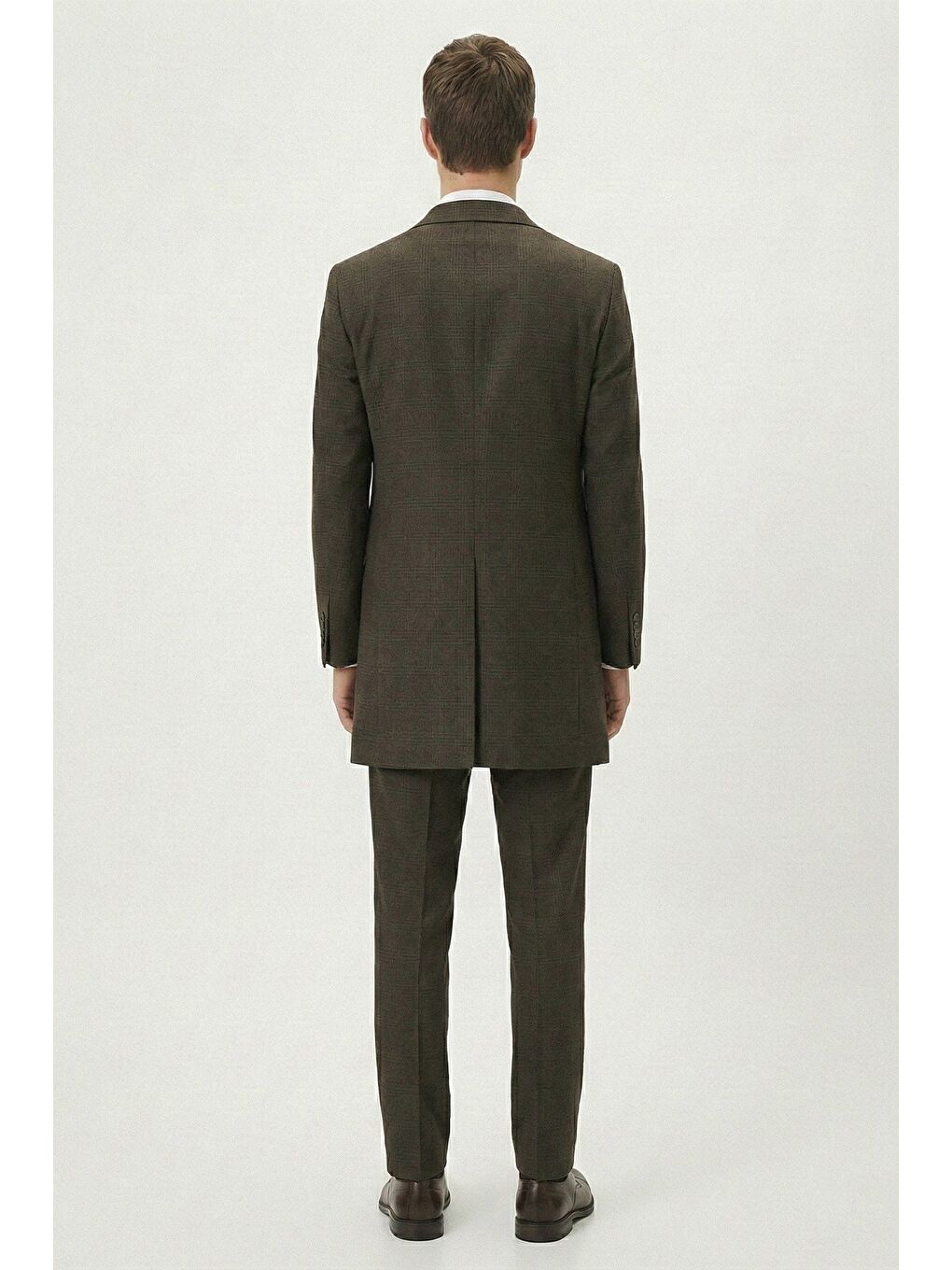 Giotelli Haki Slim Fit Ekose Mono Yaka Kemerli Bel 6 Drop Dokuma Tam Astarlı 5'Li Erkek Takım Elbise-5