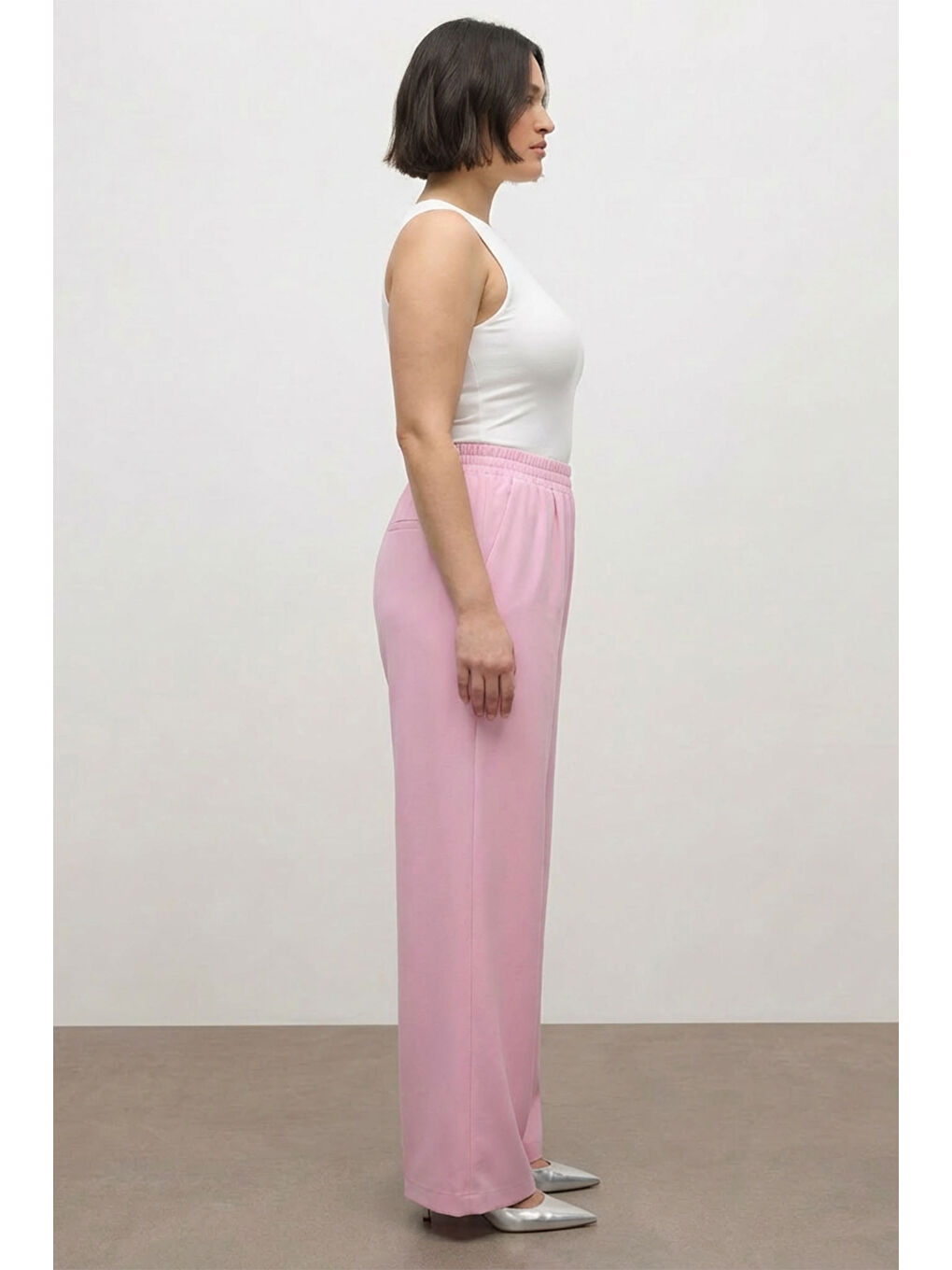 Pembe Beli Lastikli Geniş Paça Pantolon-3