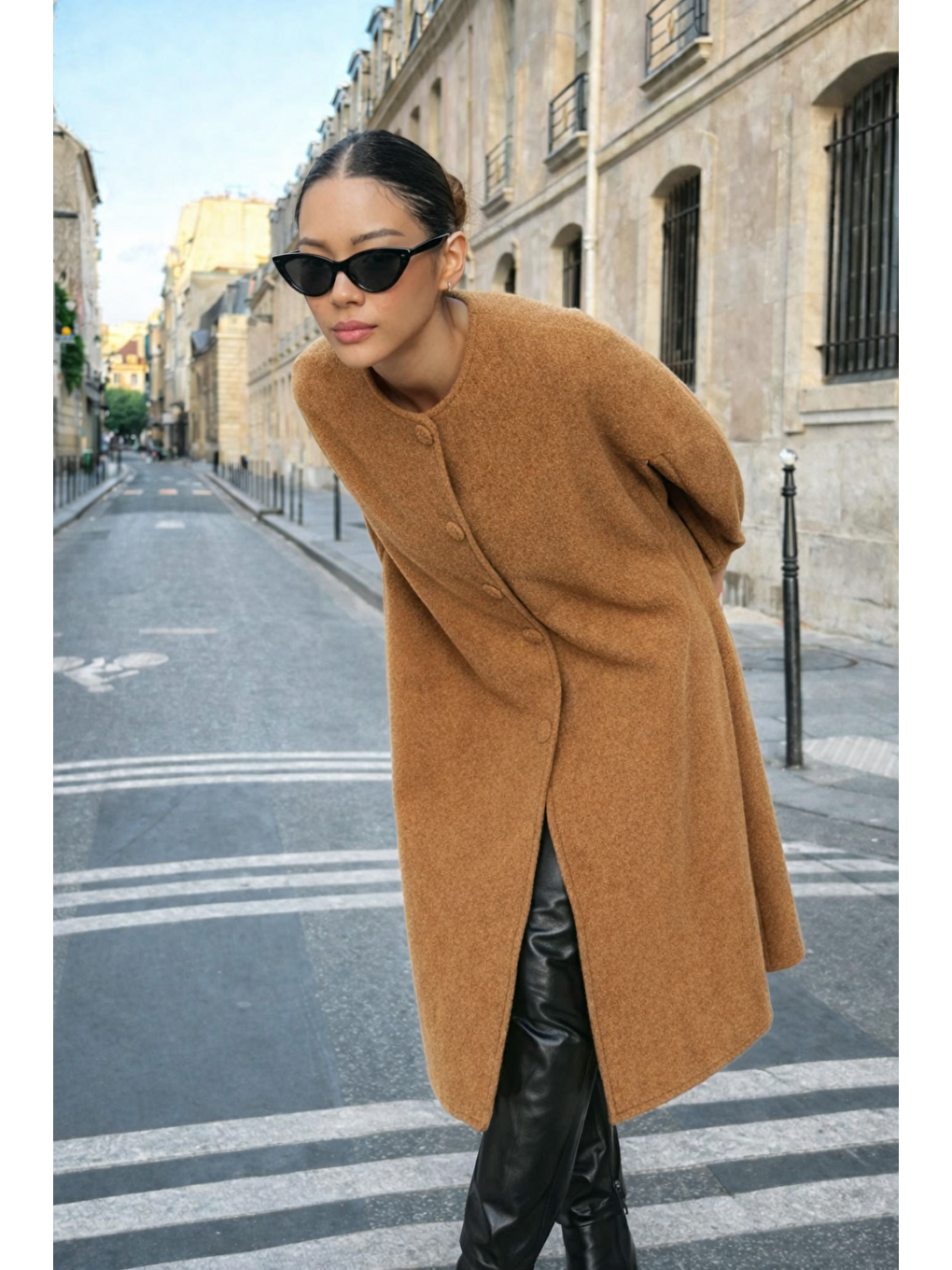 Kahverengi Kadın Günlük Kolsuz Bol Kahve Kaşe Panço-2