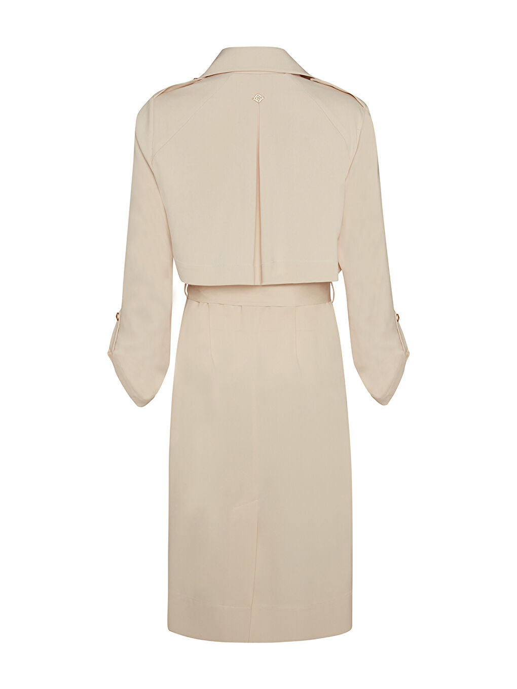 Bej Dökümlü Yaka Cepli Trençkot-2