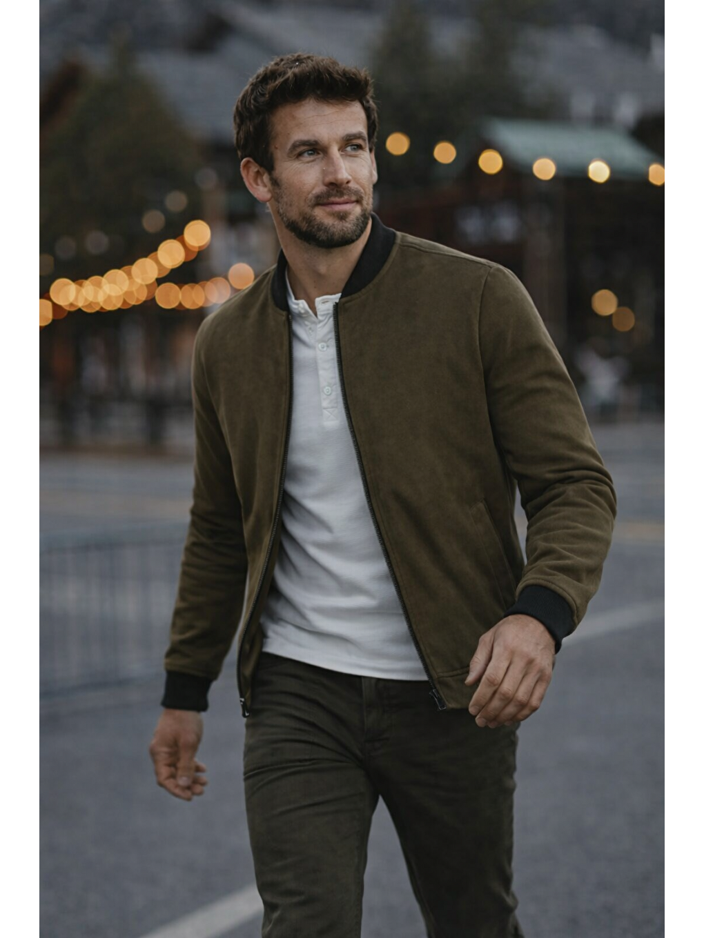 Erkek Comfort Fit Basic Haki Süet Nubuk Ceket-2