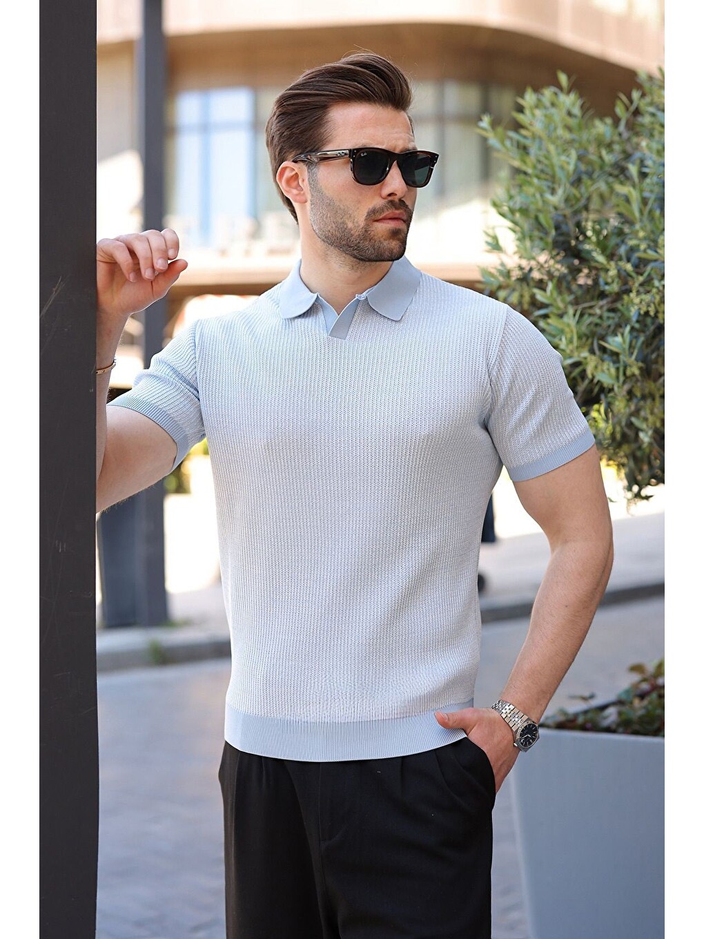 Bebe Mavisi Polo Yaka Regular Fit Erkek Triko Tişört E7496-1