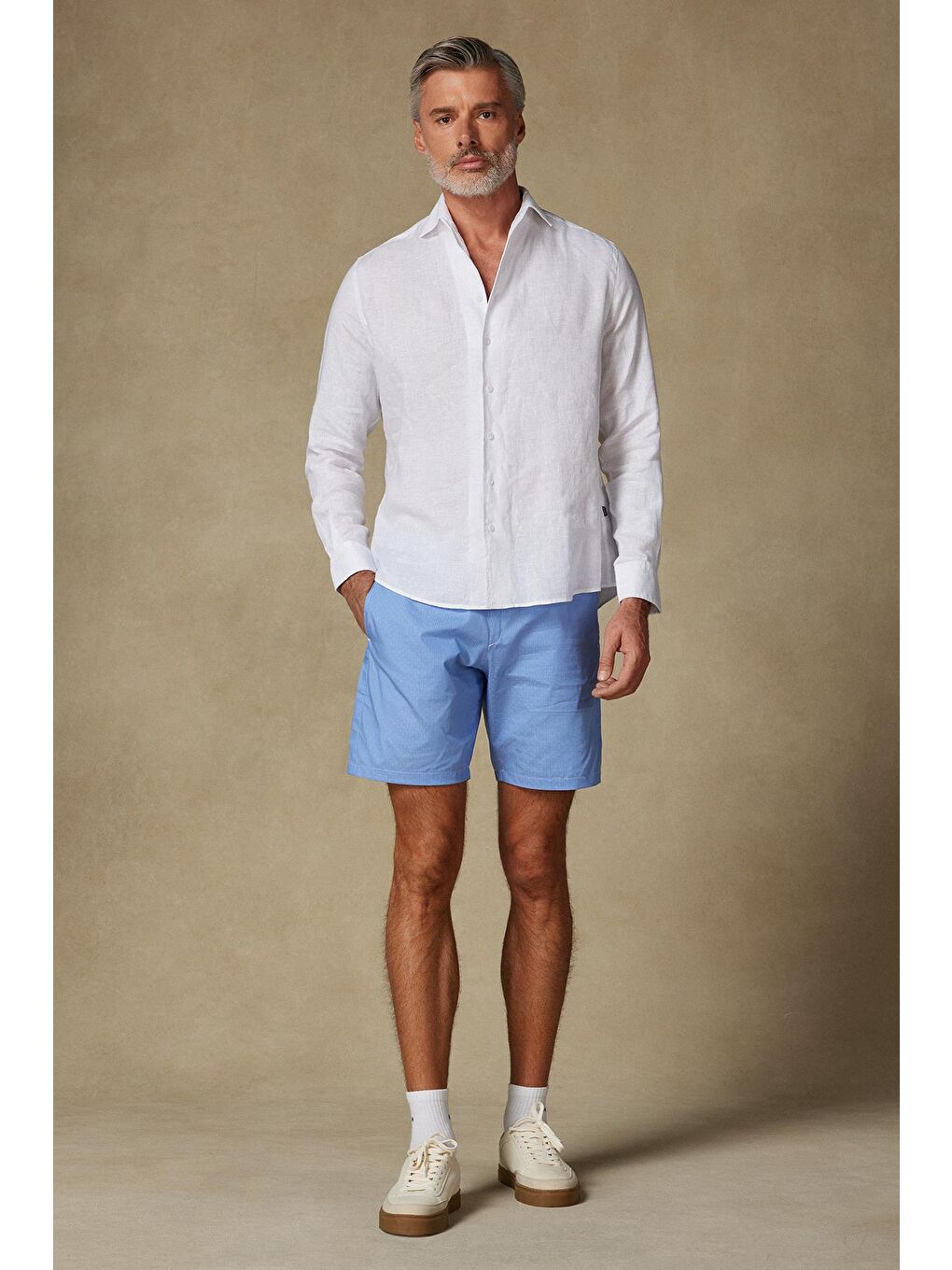 Sky Poplin Pamuklu Comfort Fit Koyu Mavi Erkek Çizgili Şort