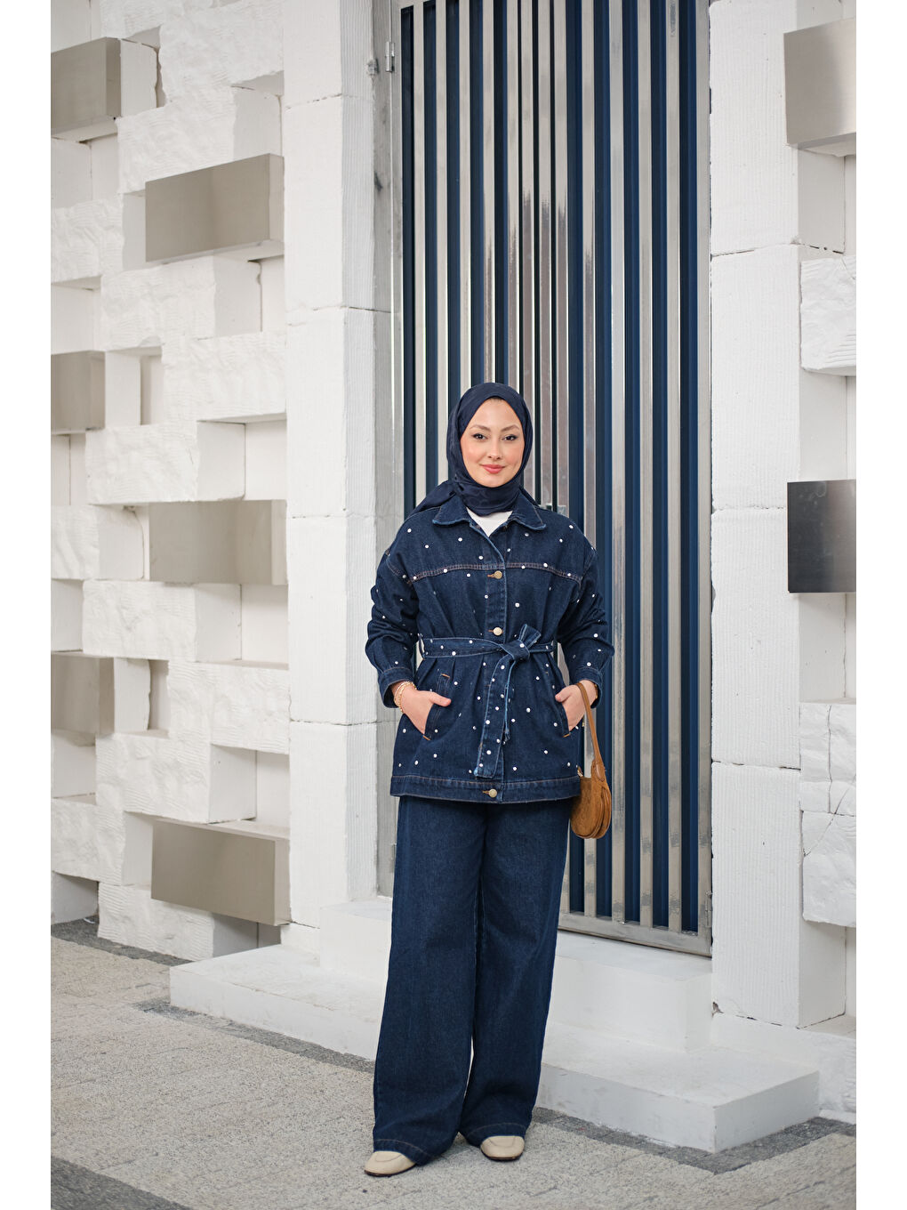 Kadın Taş Detaylı Jean Takım Lacivert-3