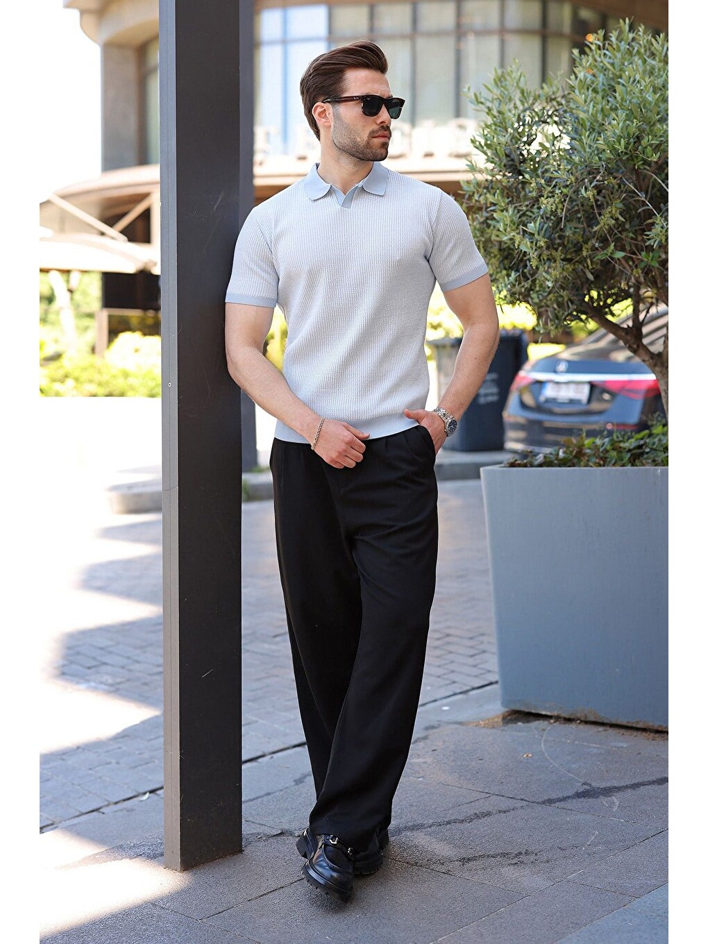 Bebe Mavisi Polo Yaka Regular Fit Erkek Triko Tişört E7496-4