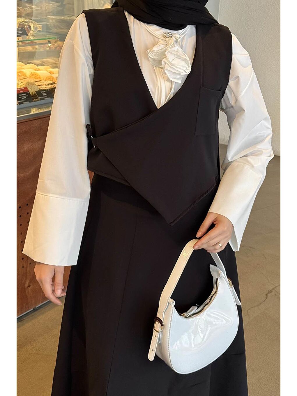 Crop Yelek-Etekli İkili Takım Siyah-2