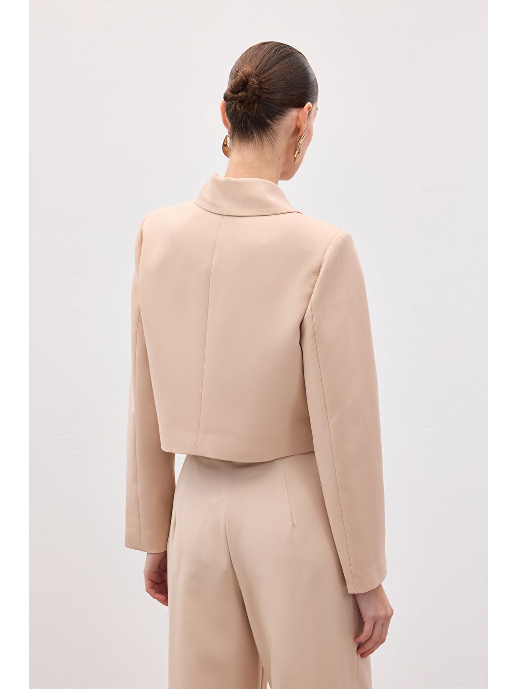 Düğmeli Kısa Ceket - Bej-5