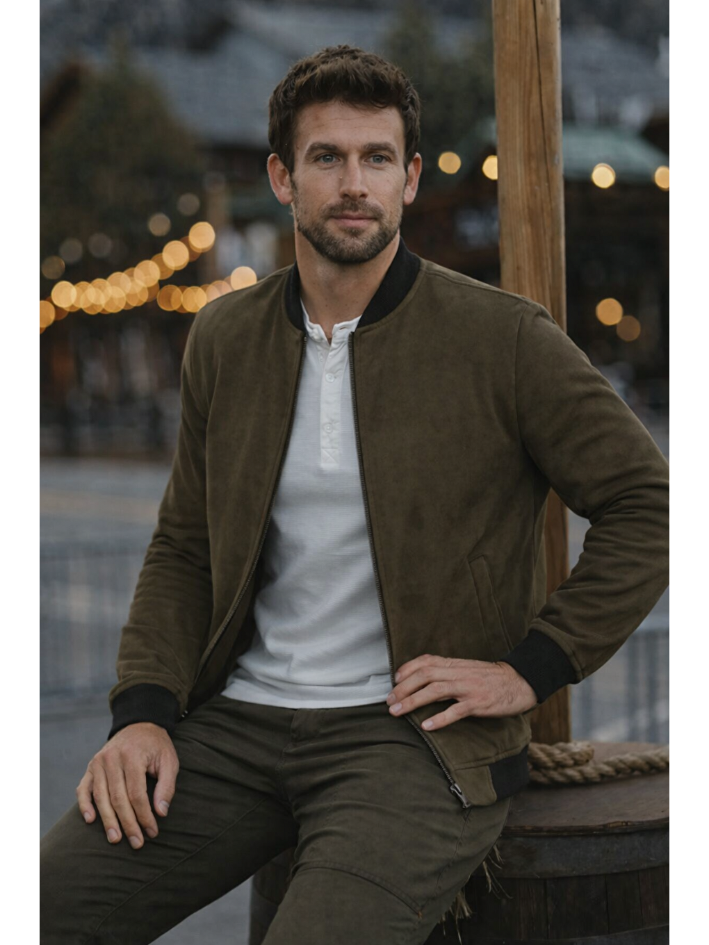 Erkek Comfort Fit Basic Haki Süet Nubuk Ceket-3