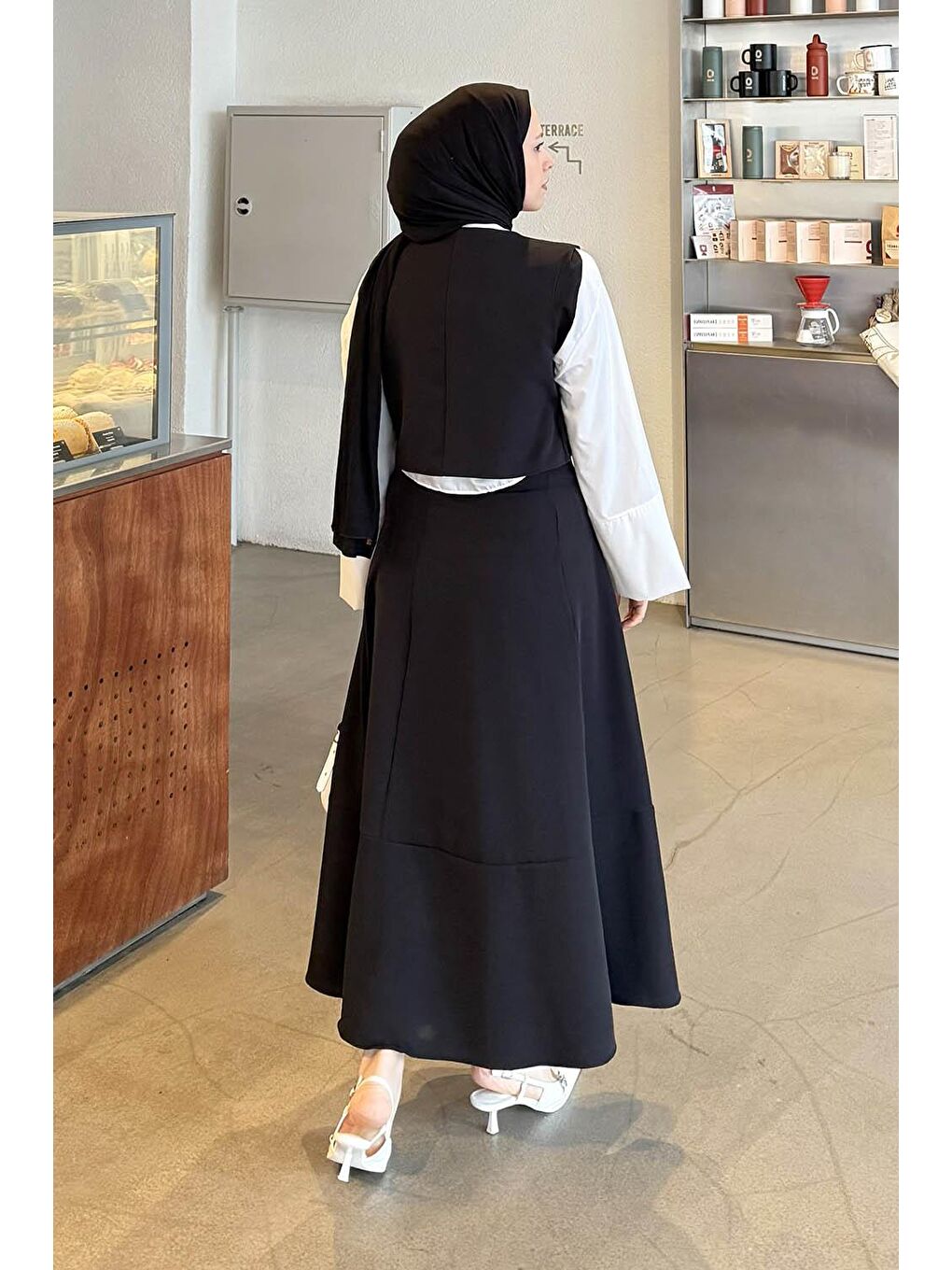 Crop Yelek-Etekli İkili Takım Siyah-3