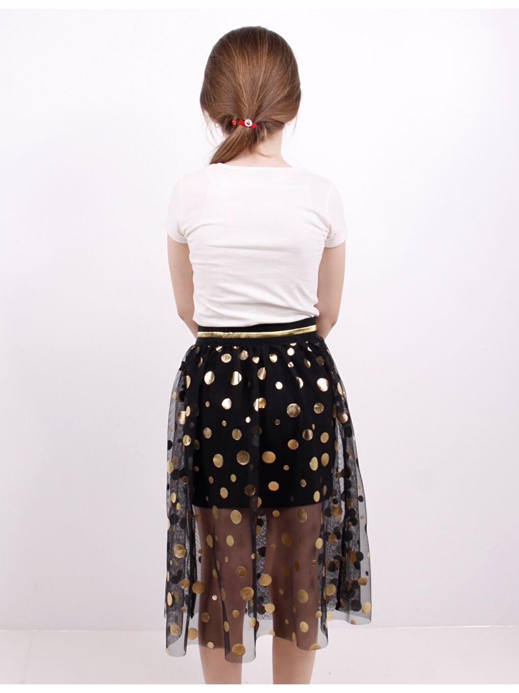 Sarı Kız Çocuk Puanlı Varak Baskılı Etek-1