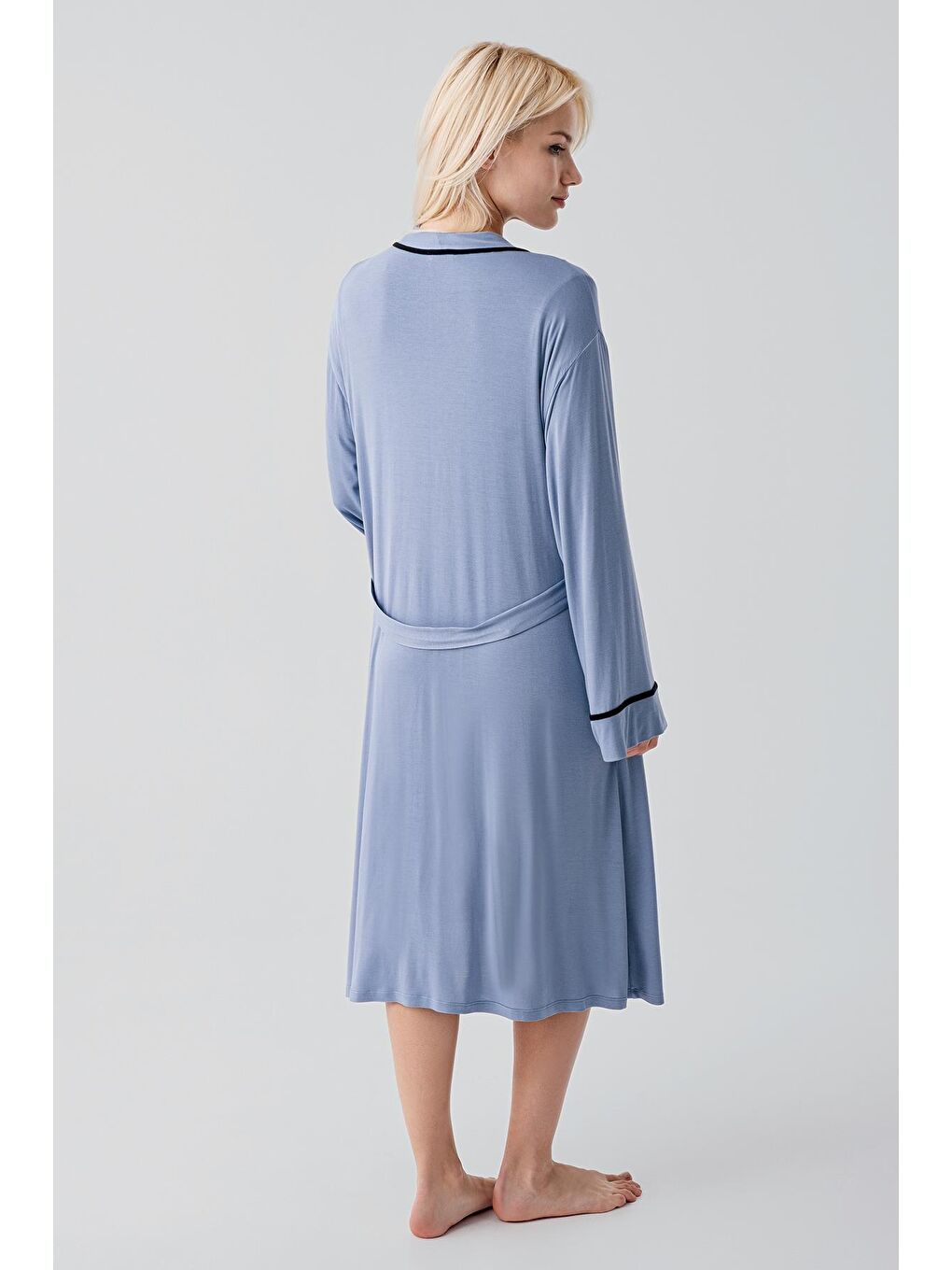 İndigo Kısa Kollu Emzirme Bölmeli Esnek Viskoz Hamile Sabahlık Gecelik Takım 19417-8