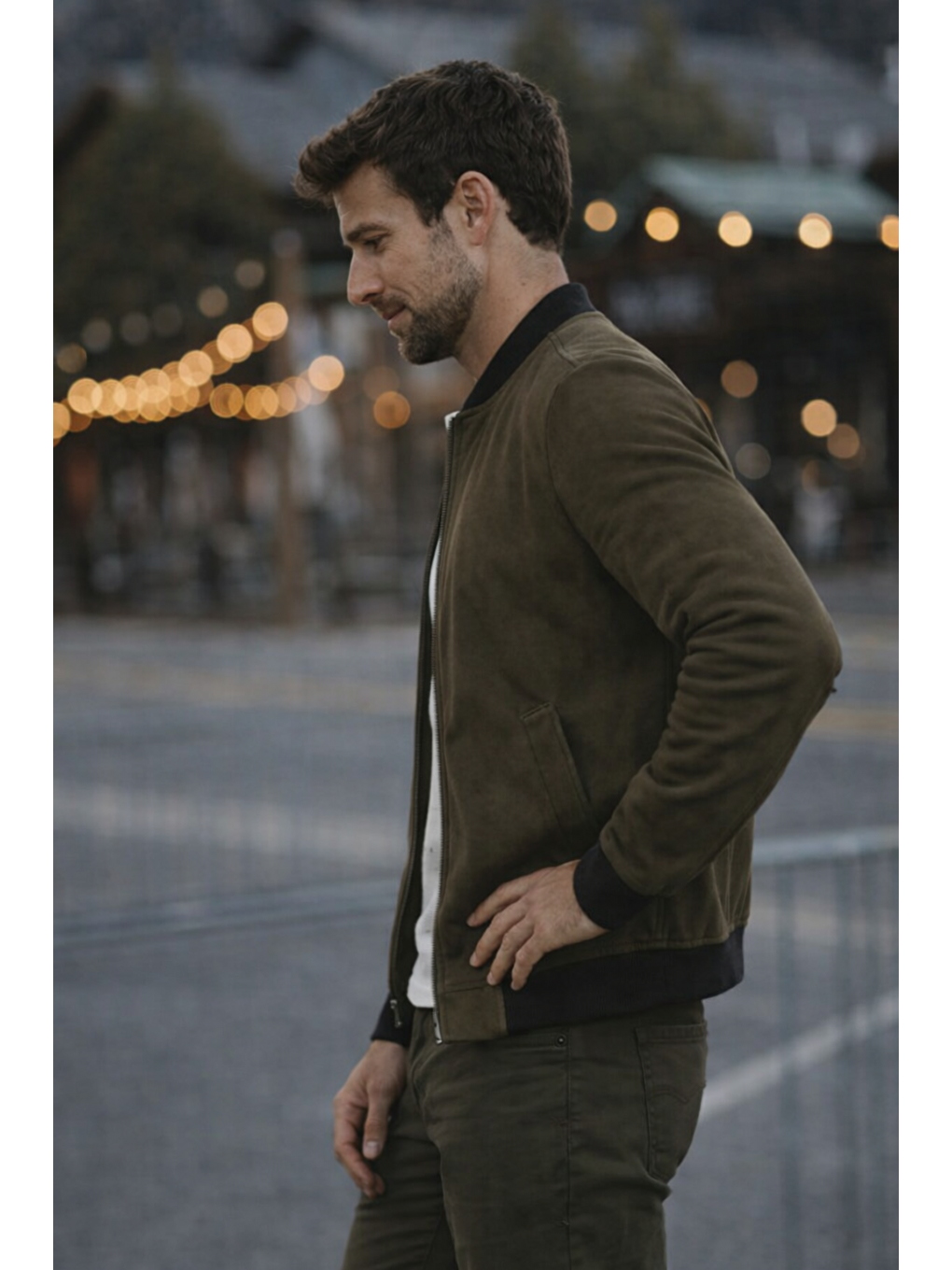 Erkek Comfort Fit Basic Haki Süet Nubuk Ceket-4