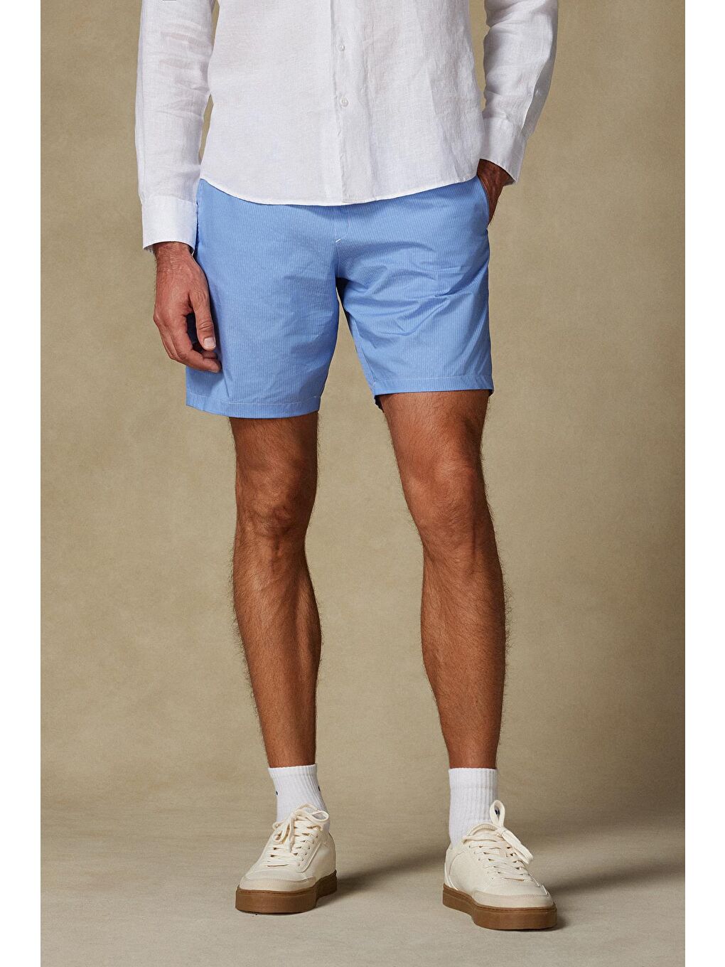 Sky Poplin Pamuklu Comfort Fit Koyu Mavi Erkek Çizgili Şort-1