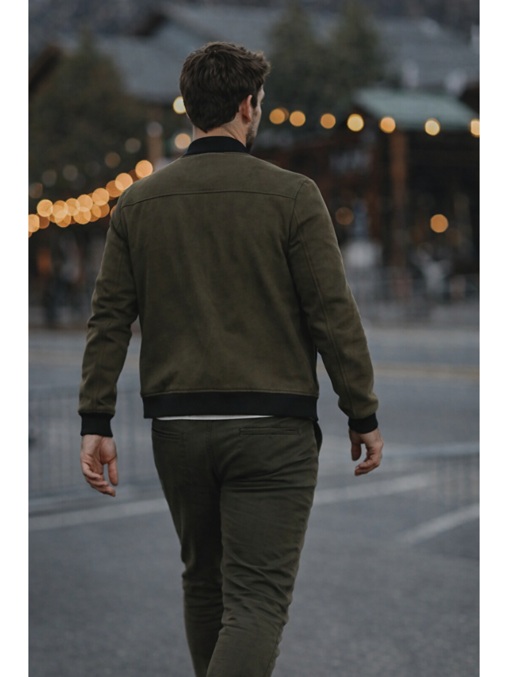 Erkek Comfort Fit Basic Haki Süet Nubuk Ceket-5