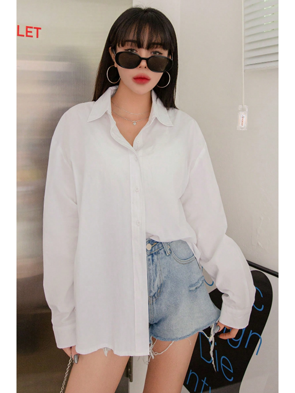 Oversize Basic Uzun Kollu Gömlek Beyaz-2