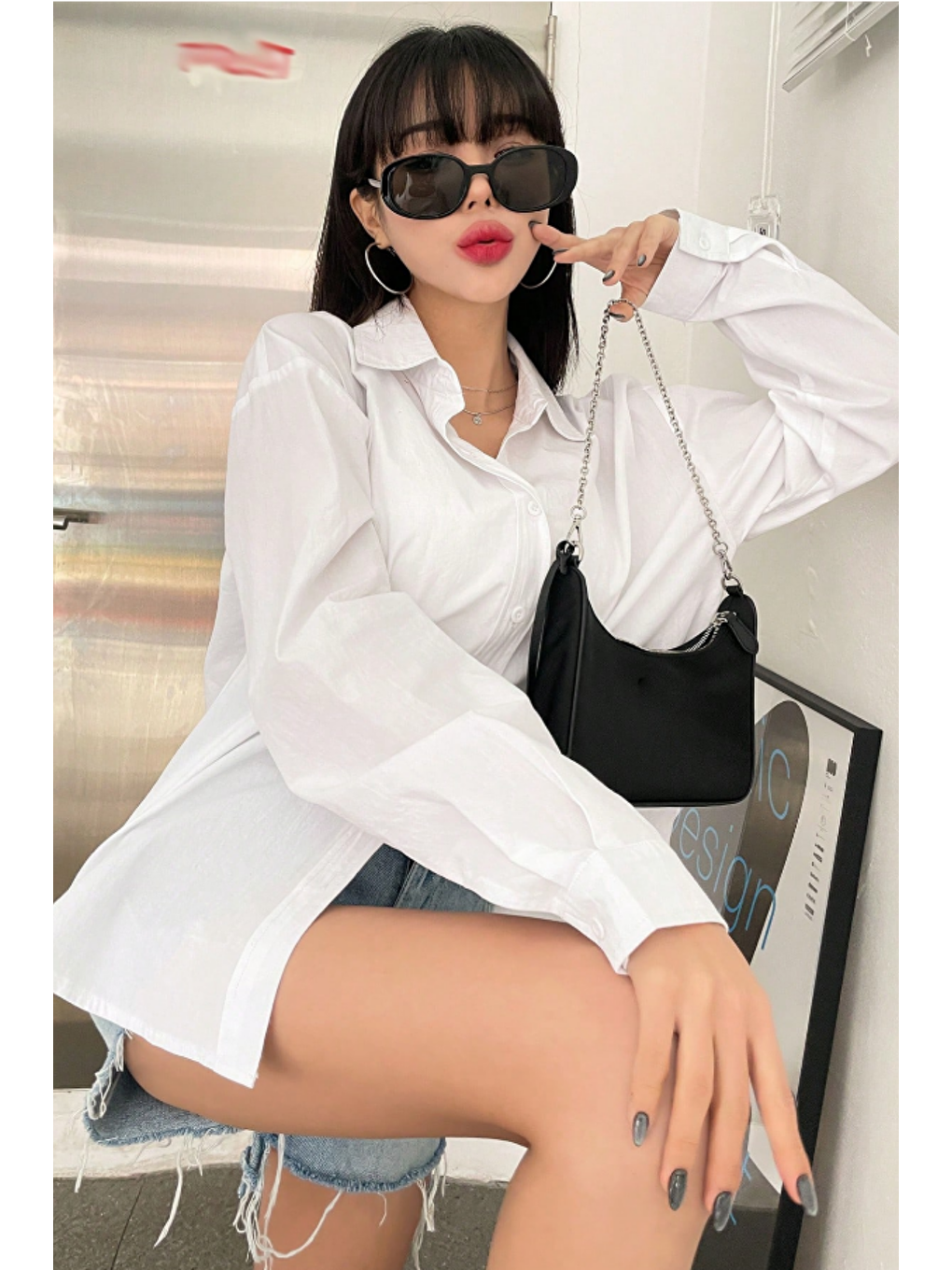 Oversize Basic Uzun Kollu Gömlek Beyaz-3