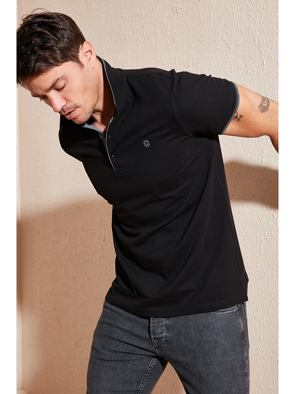 Siyah Pamuklu Slim Fit Düğmeli 2'li Paket Polo Yaka T Shirt 5902118S2-3