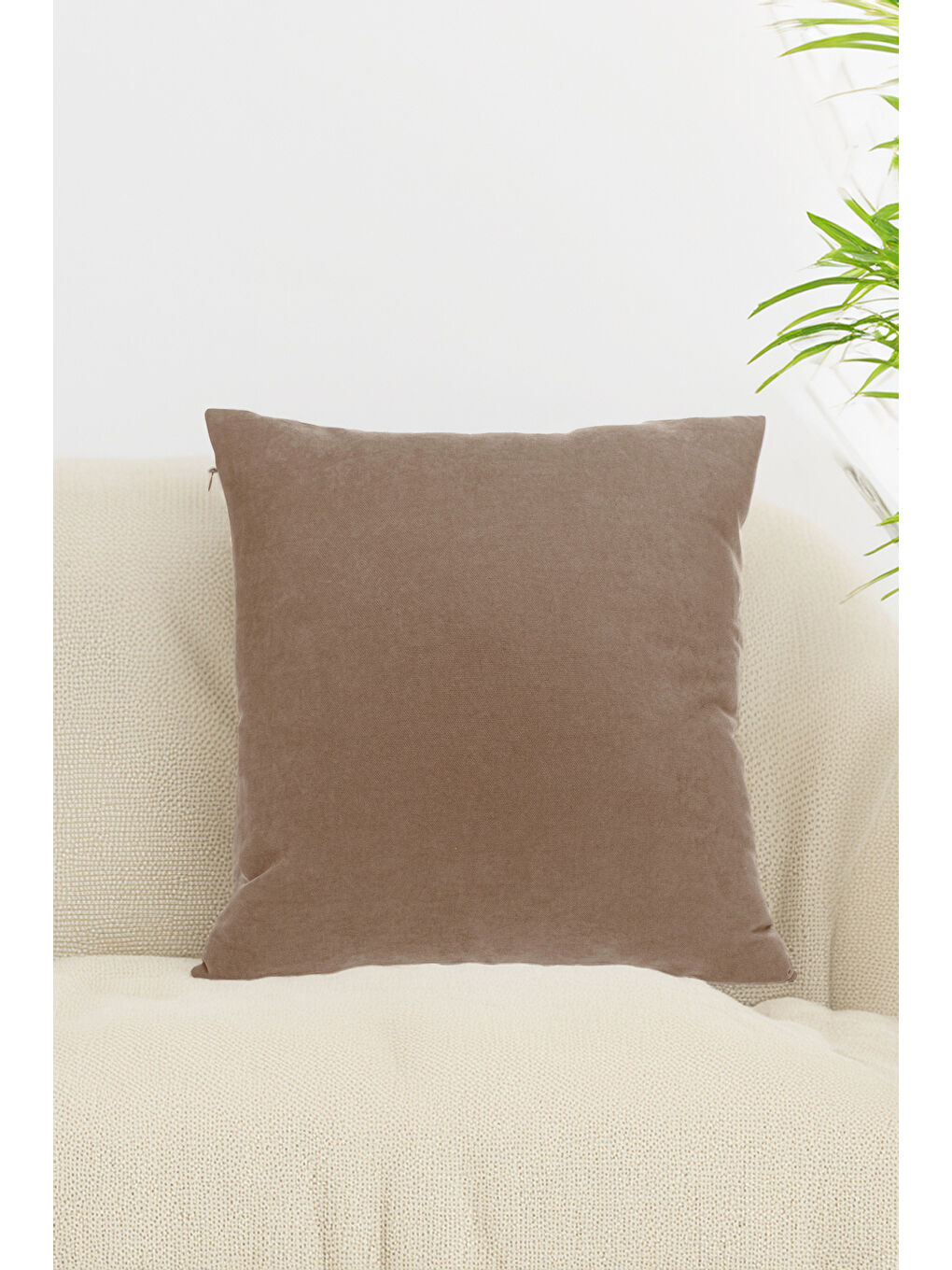 Panoroma Süet Dokulu Düz Punch (Panç) İçin Uygun Kahverengi 45X45 Dekoratif Kırlent Kılıfı-3