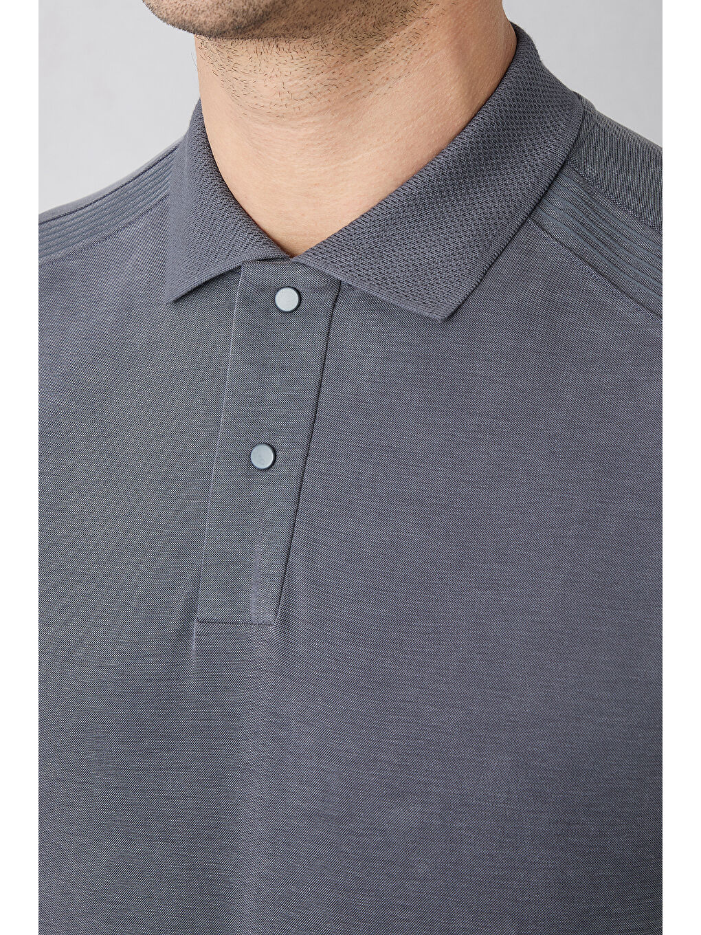 Antrasit Regular Fit Çıtçıtlı Polo Yaka Ribana Detaylı Lyocell Karışımlı Örme Tişört-2