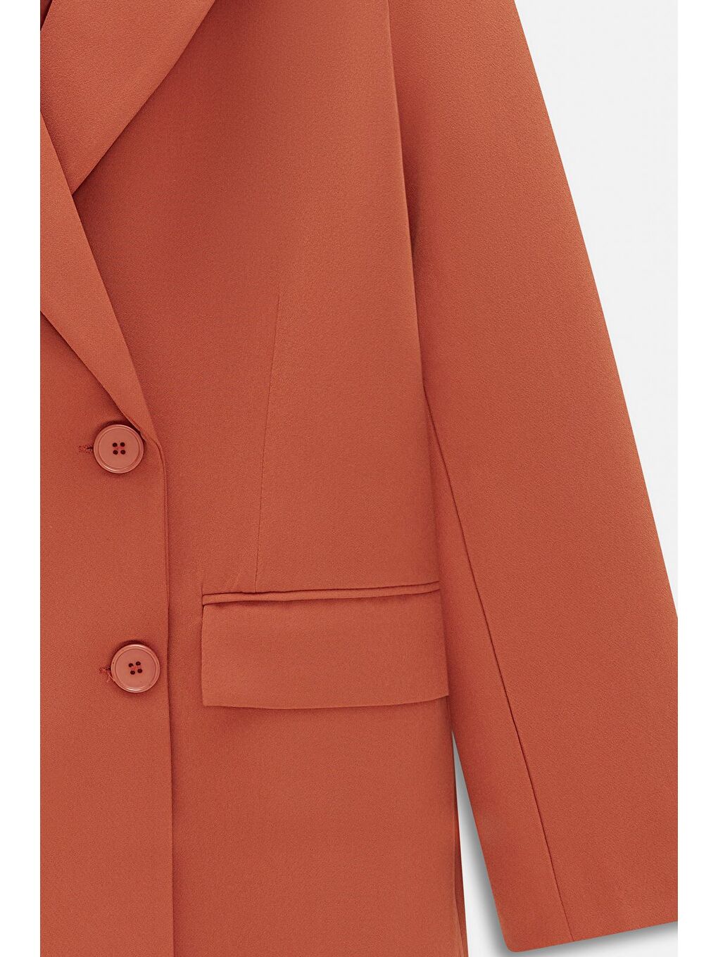 Kahverengi Kiremit Kadın Oversize Dokuma Uzun Busines Ceket - Kapak Detaylı-2