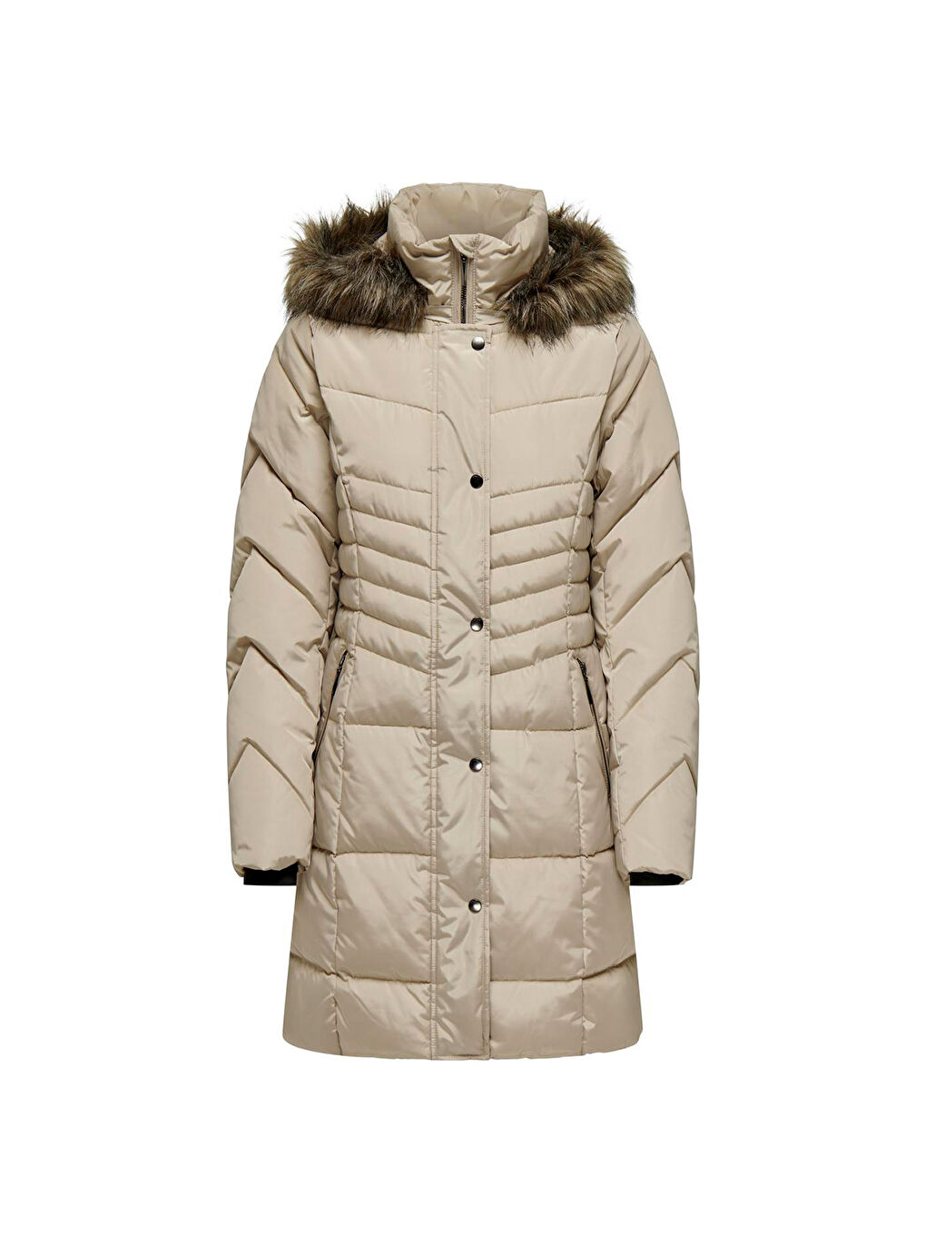 Only Nora Puffer Coat Kadın Bej Kapüşonlu Mont