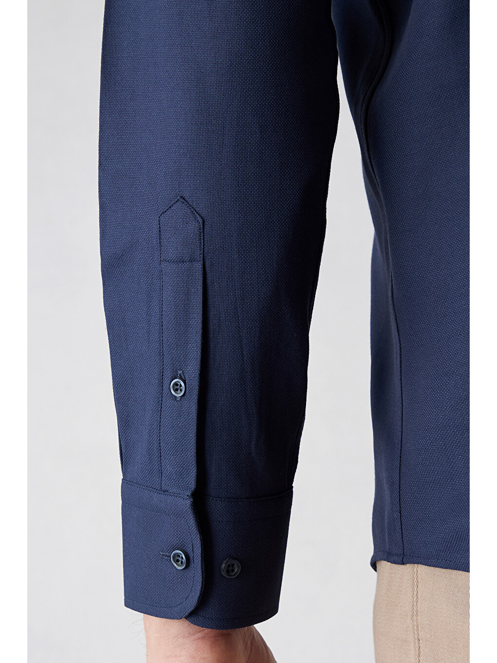 Lacivert Uzun Kol Slim Fit Düğmeli Yaka Pamuklu Kolay Ütülenebilir 4 Mevsim Oxford Gömlek-3
