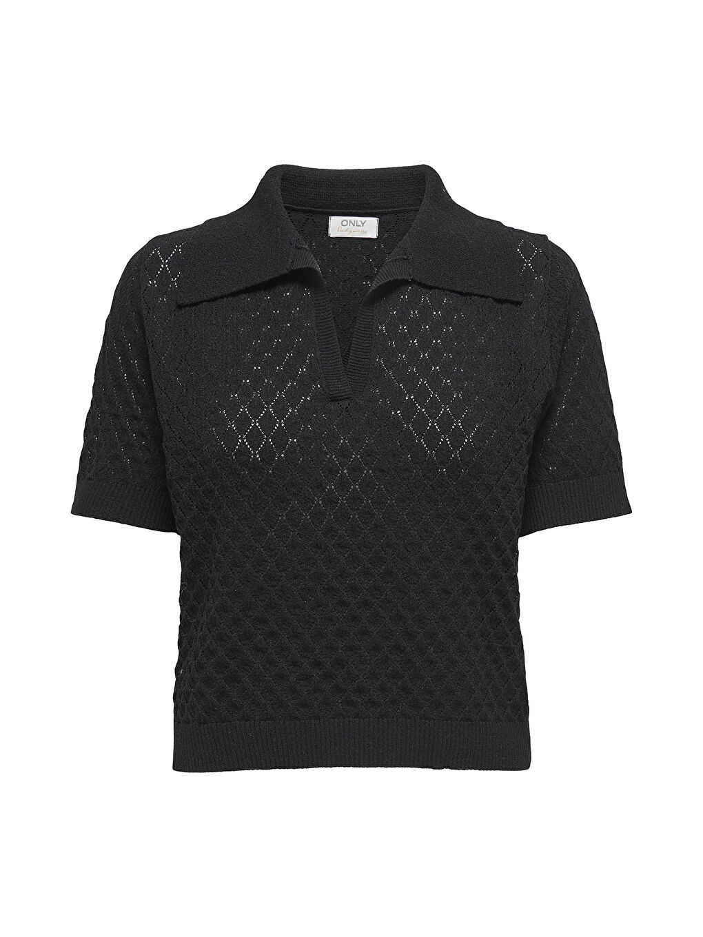 Siyah Onlcosima Pamuk Karışımlı Regular Fit Kısa Kollu Kadın Örgü Kazak 15341211