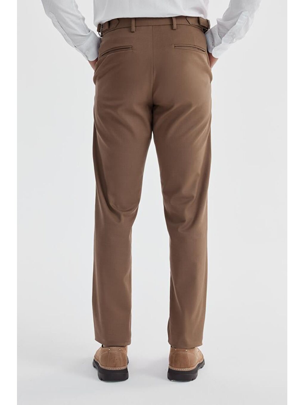 Kahverengi Taba Comfort Fit Çift Pileli Beli Tokalı Pamuklu Kanvas Pantolon-3