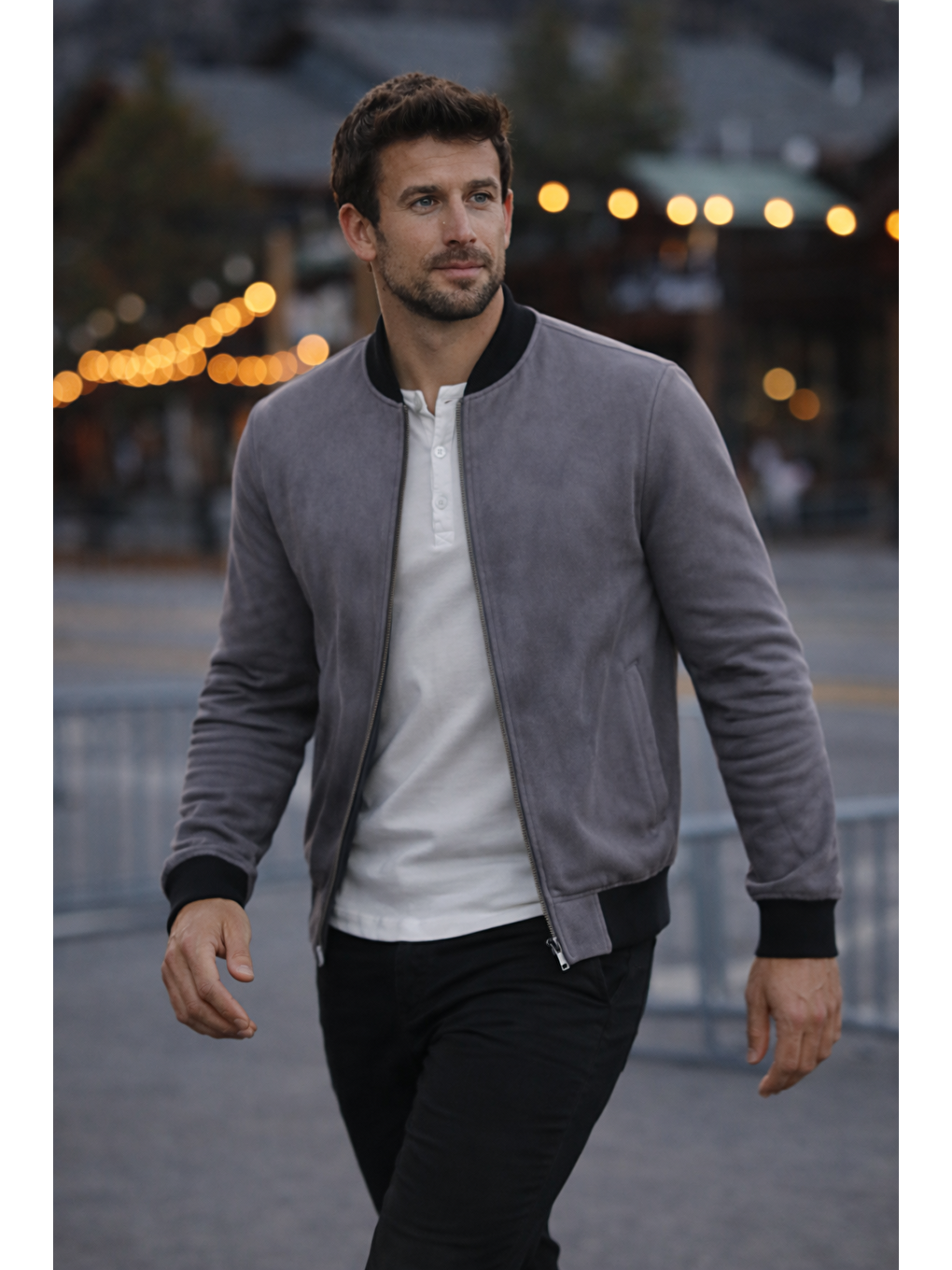 Gri Erkek Comfort Fit Basic Füme Süet Nubuk Ceket-1