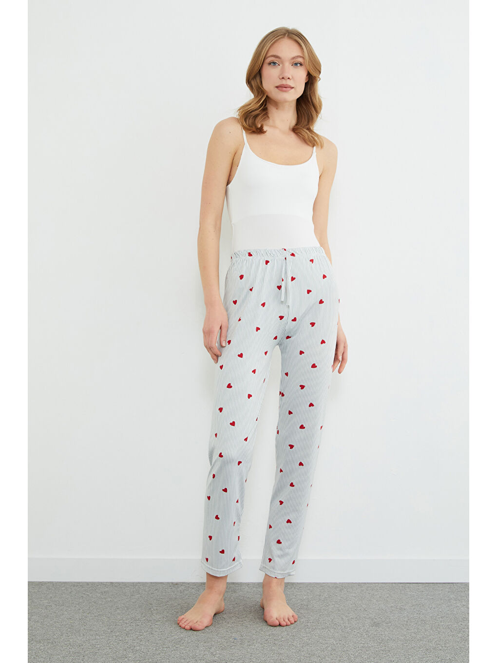 Gri Ekose Desenli Beli Lastikli Pijama Altı-3