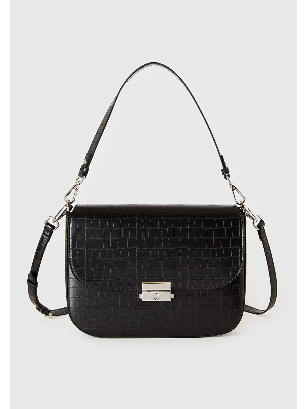Kadın Siyah Logo Detaylı Metal Tokalı Ayarlanabilir Askılı Kroko Çanta