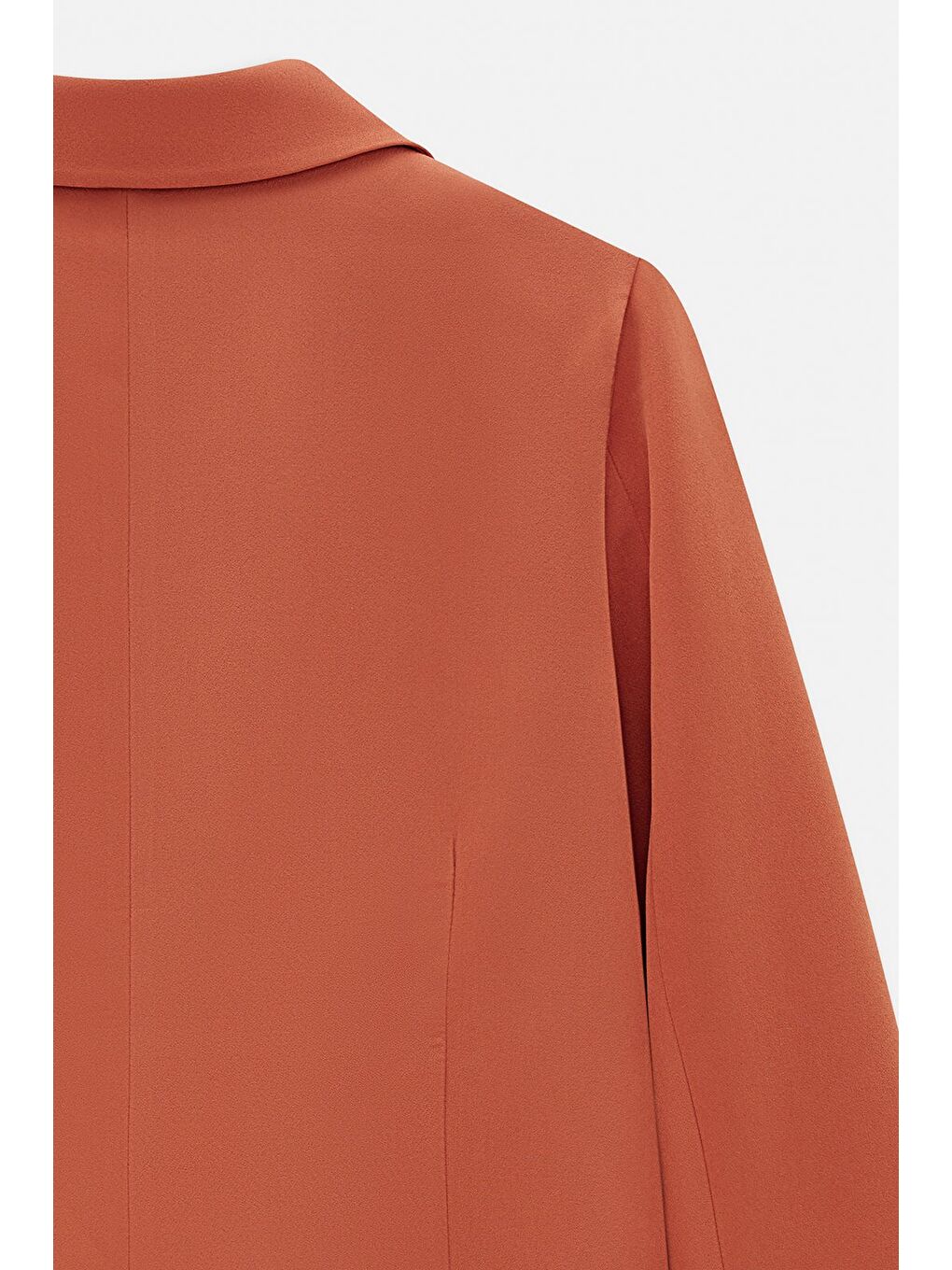 Kahverengi Kiremit Kadın Oversize Dokuma Uzun Busines Ceket - Kapak Detaylı-3